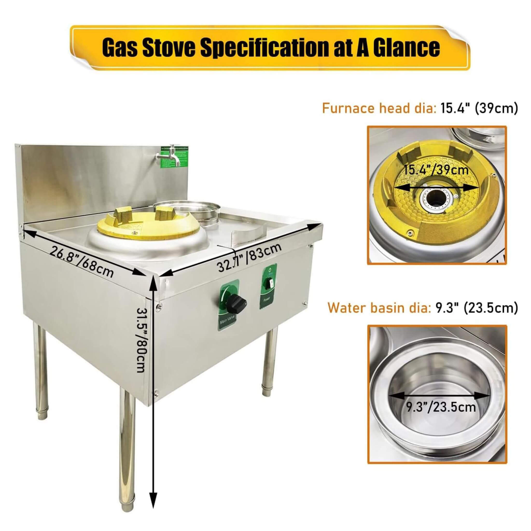 Commercial 85300 BTU Stainless Steel Single-Burner LPG NG Wok Stove (SAK46827) – SAKSBY WHOLESALE, view 3