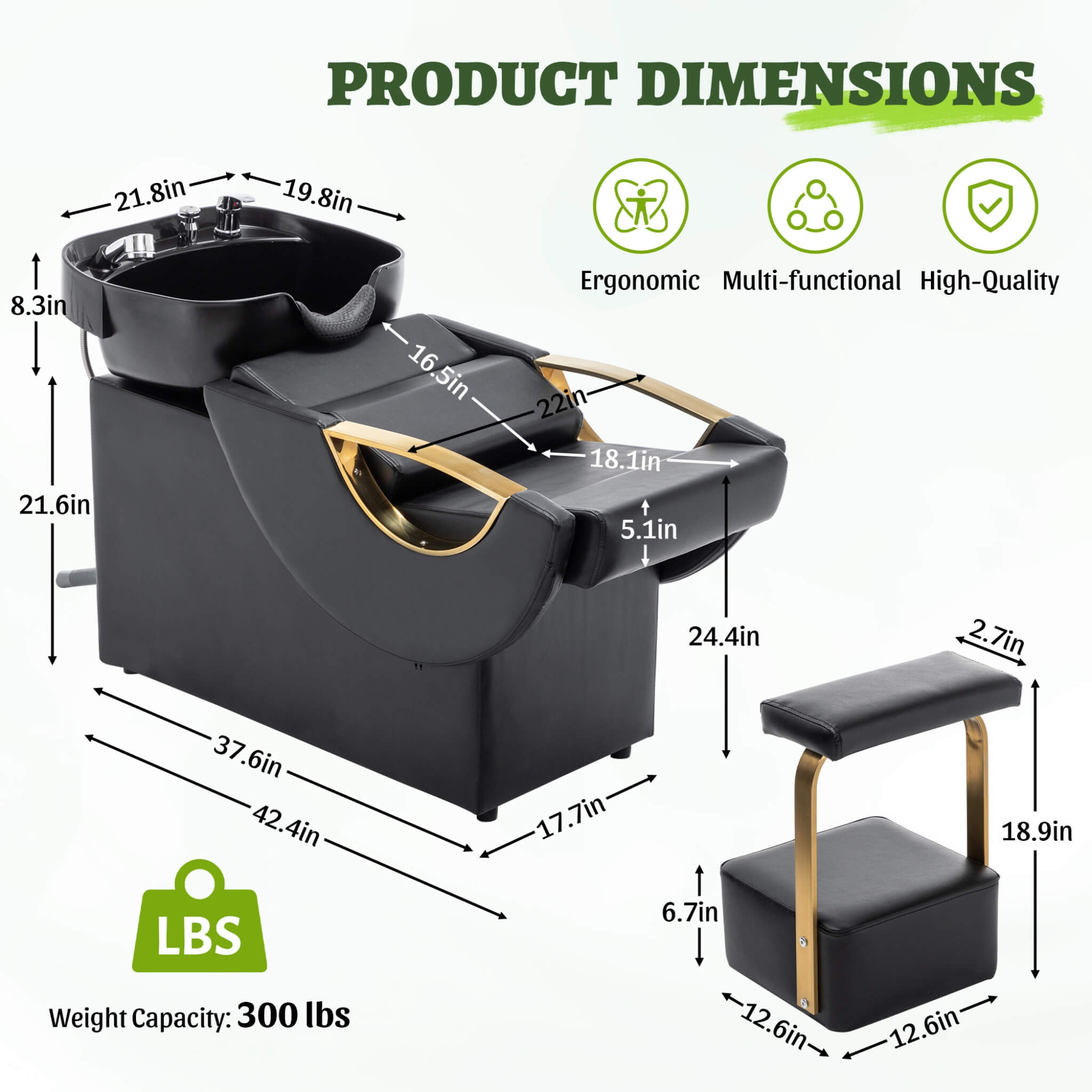 Commercial Black And Gold Shampoo Bowl Chair Set With Footrest (SAK43716) – SAKSBY WHOLESALE, view 12