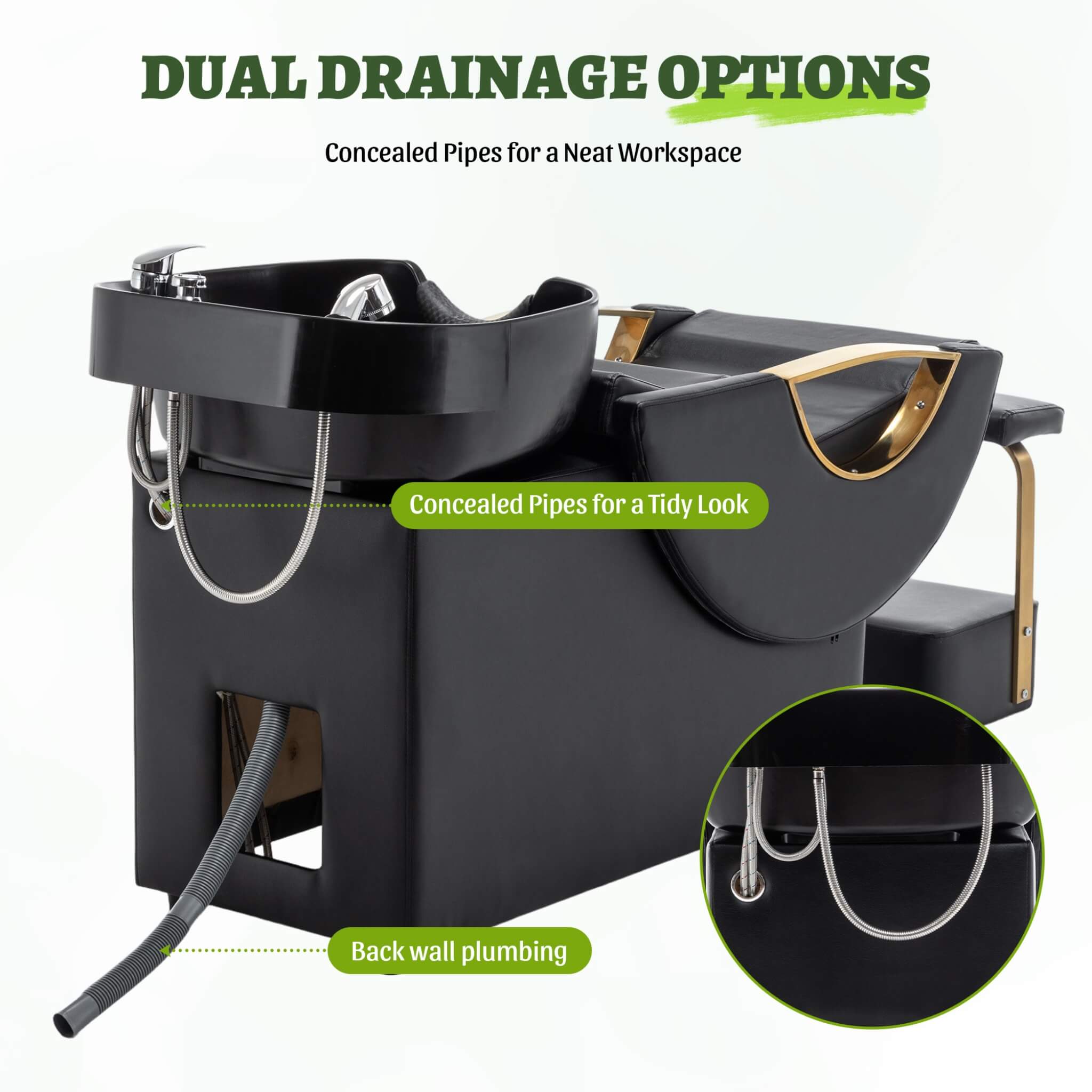 Commercial Black And Gold Shampoo Bowl Chair Set With Footrest (SAK43716) – SAKSBY WHOLESALE, view 6