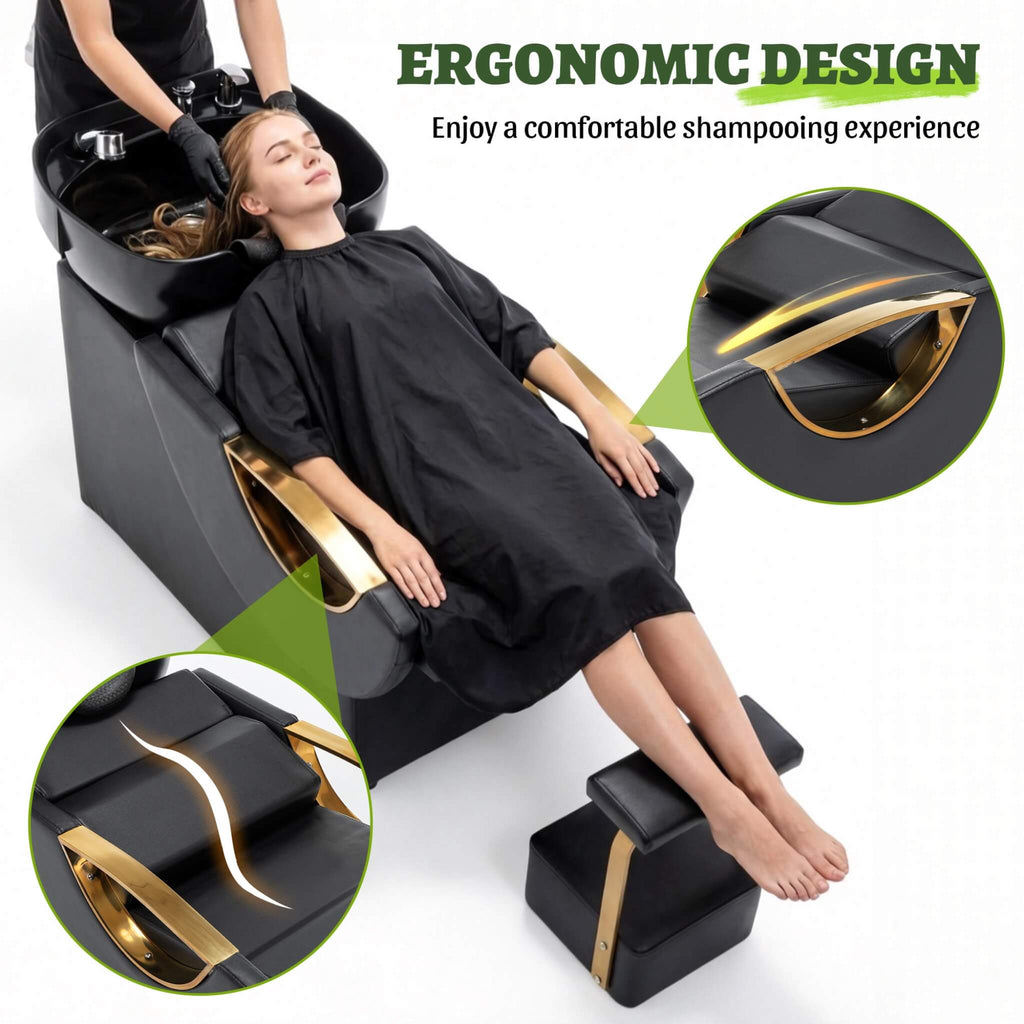 Commercial Black And Gold Shampoo Bowl Chair Set With Footrest (SAK43716) – SAKSBY WHOLESALE, view 4
