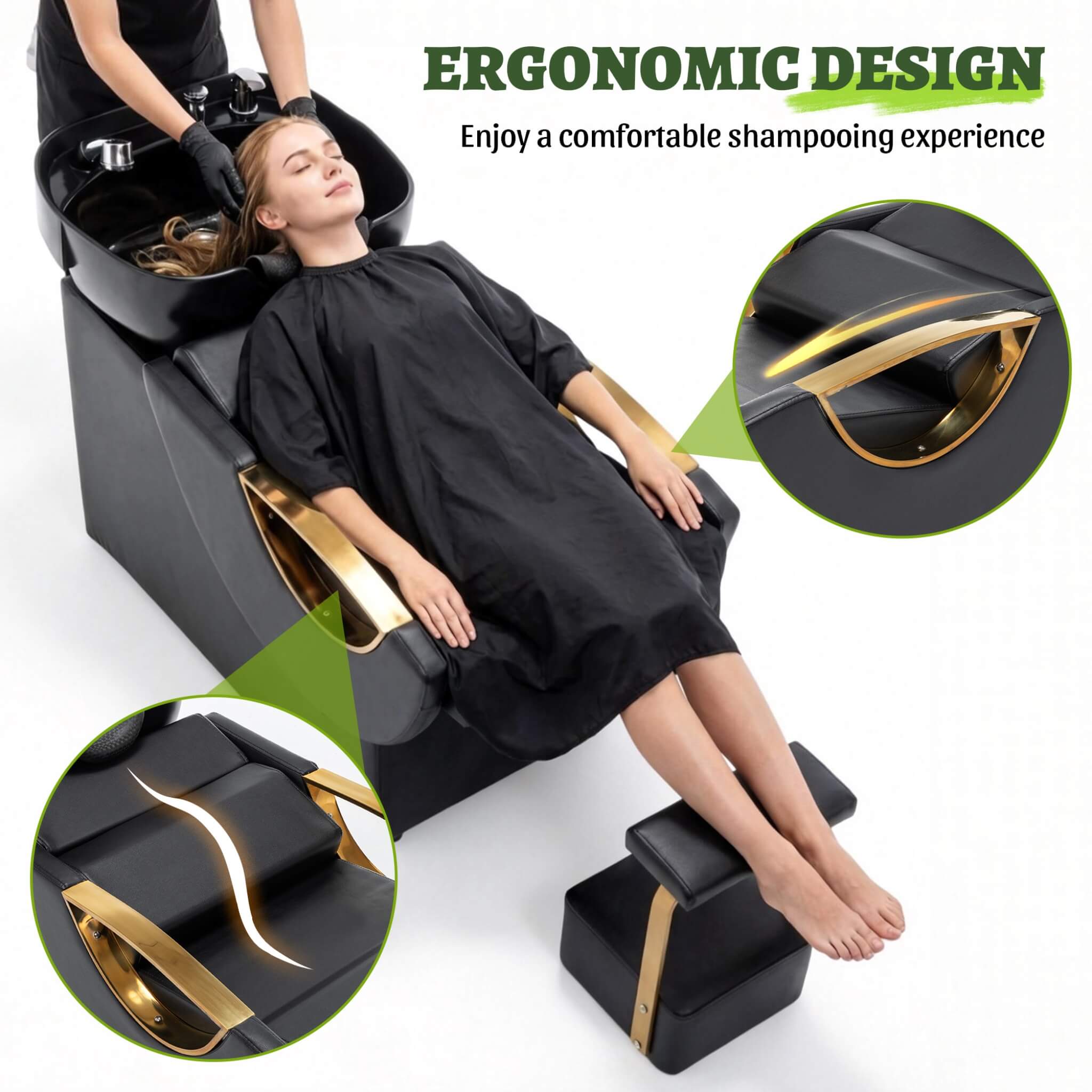 Commercial Black And Gold Shampoo Bowl Chair Set With Footrest (SAK43716) – SAKSBY WHOLESALE, view 4