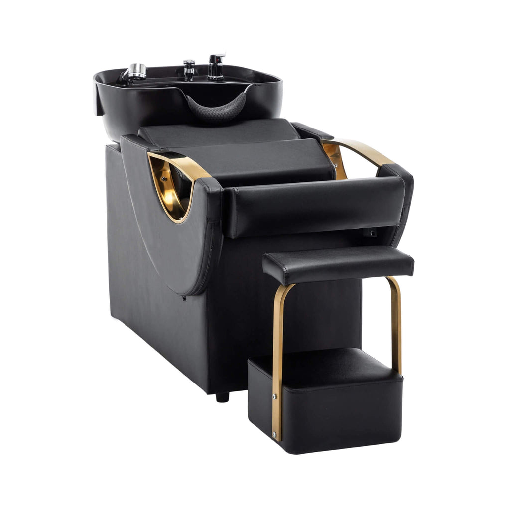 Commercial Black And Gold Shampoo Bowl Chair Set With Footrest (SAK43716) – SAKSBY WHOLESALE, view 3
