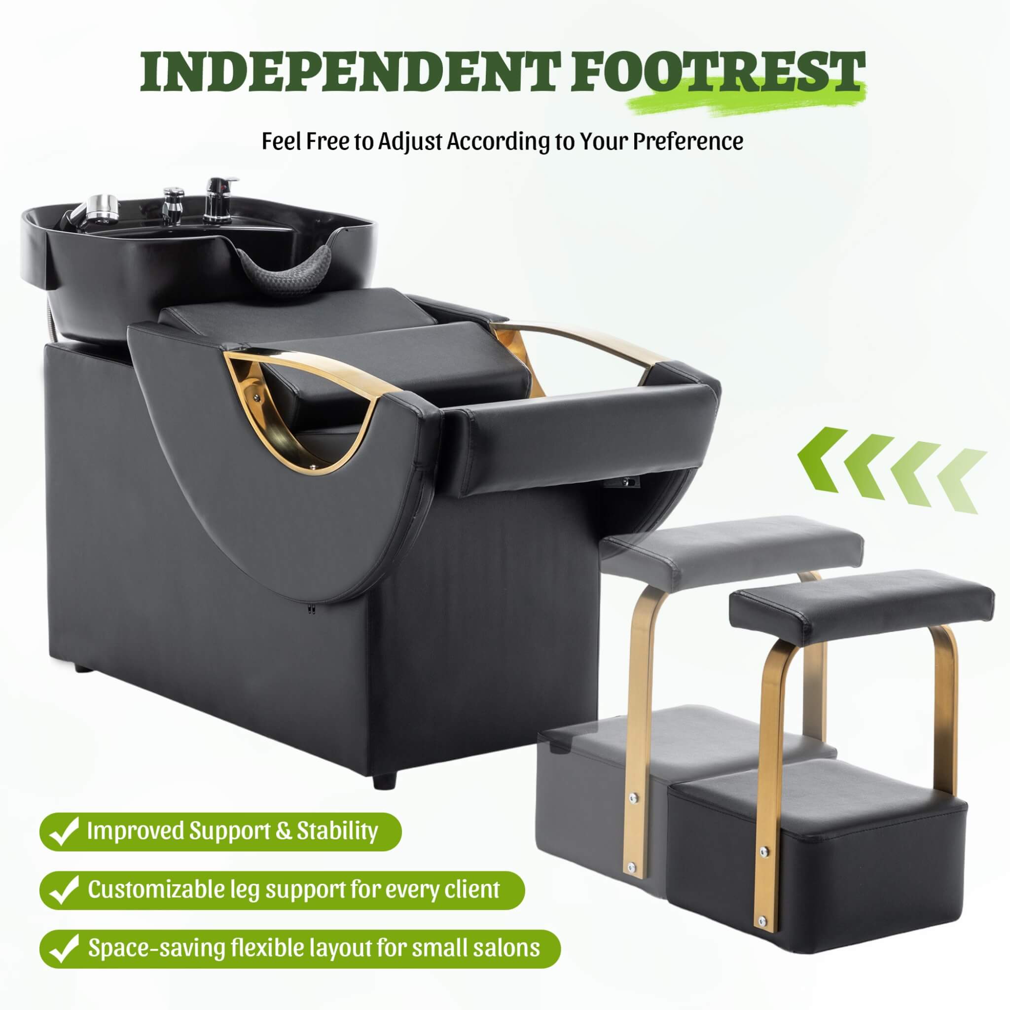 Commercial Black And Gold Shampoo Bowl Chair Set With Footrest (SAK43716) – SAKSBY WHOLESALE, view 8