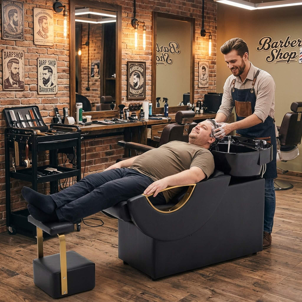 Commercial Black And Gold Shampoo Bowl Chair Set With Footrest (SAK43716) – SAKSBY WHOLESALE, view 13