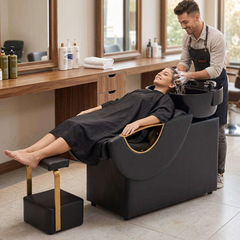 Commercial Black And Gold Shampoo Bowl Chair Set With Footrest (SAK43716) – SAKSBY WHOLESALE, view 14