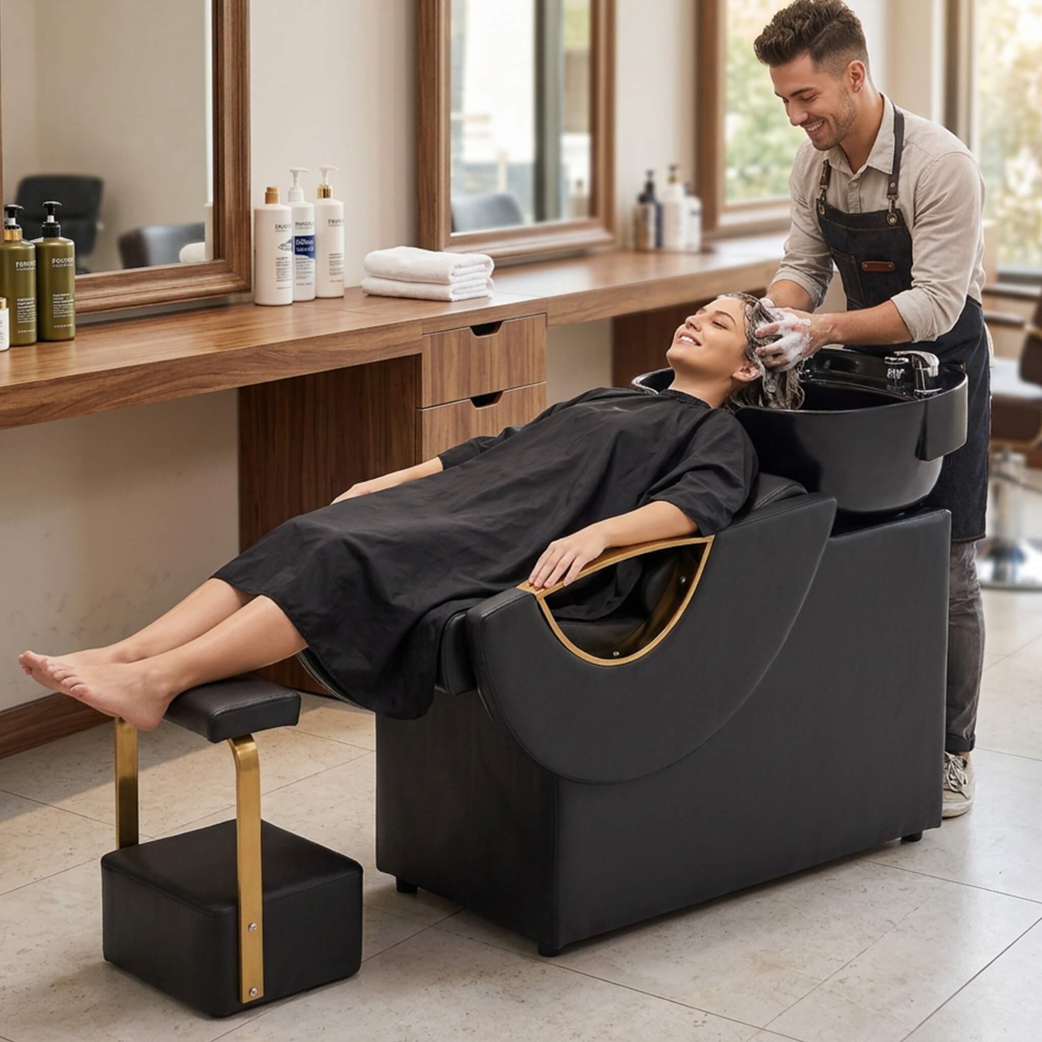 Commercial Black And Gold Shampoo Bowl Chair Set With Footrest (SAK43716) – SAKSBY WHOLESALE, view 14