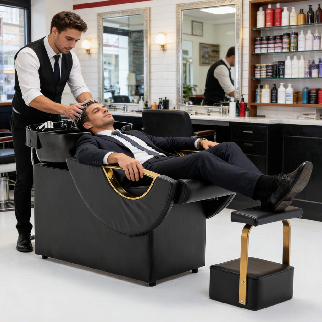Commercial Black And Gold Shampoo Bowl Chair Set With Footrest (SAK43716) – SAKSBY WHOLESALE, view 15
