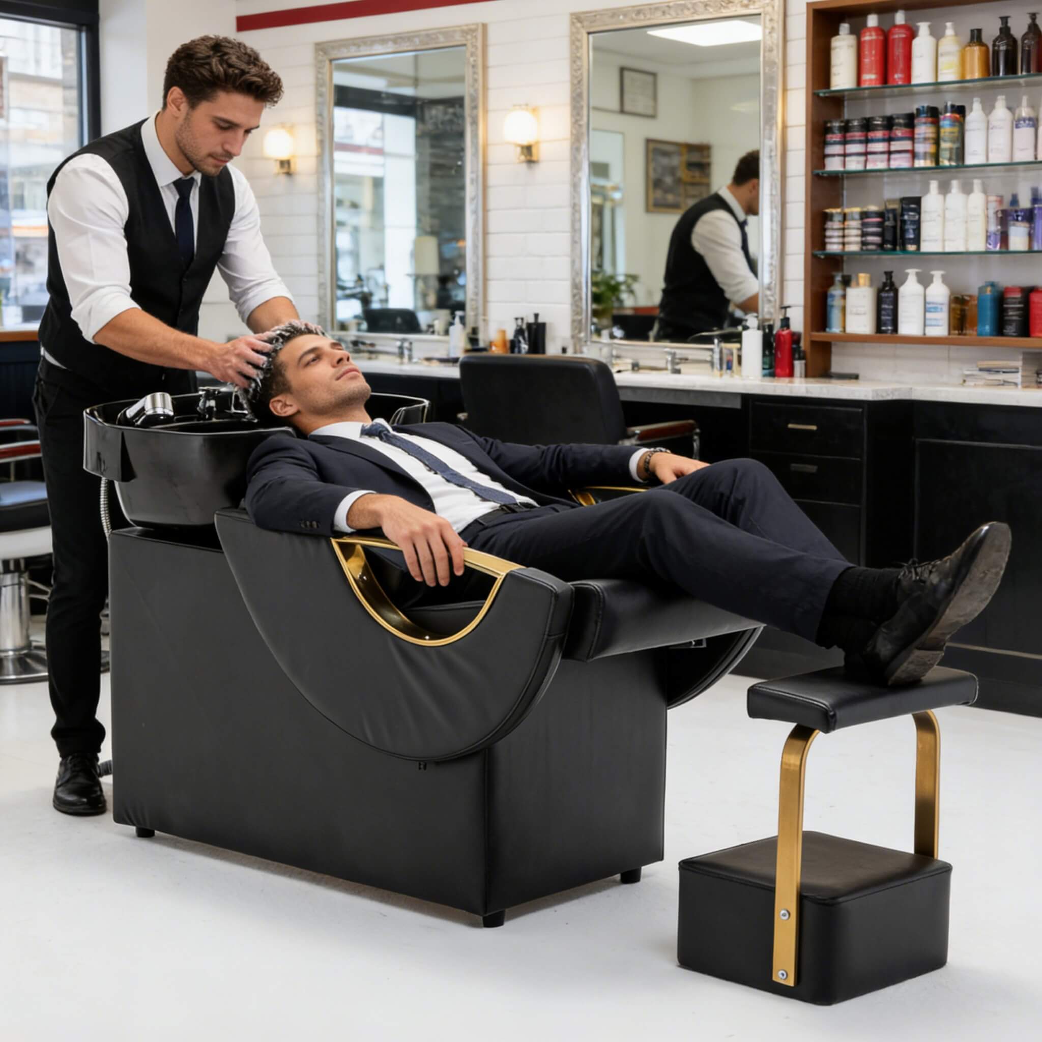 Commercial Black And Gold Shampoo Bowl Chair Set With Footrest (SAK43716) – SAKSBY WHOLESALE, view 15