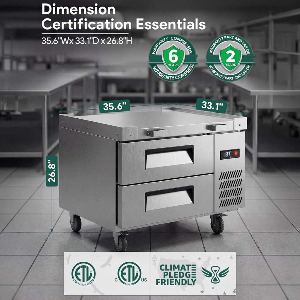 Commercial Double Drawer Undercounter Worktop Fridge With Chef Base & Wheels (SAK80596) – SAKSBY WHOLESALE, view 11