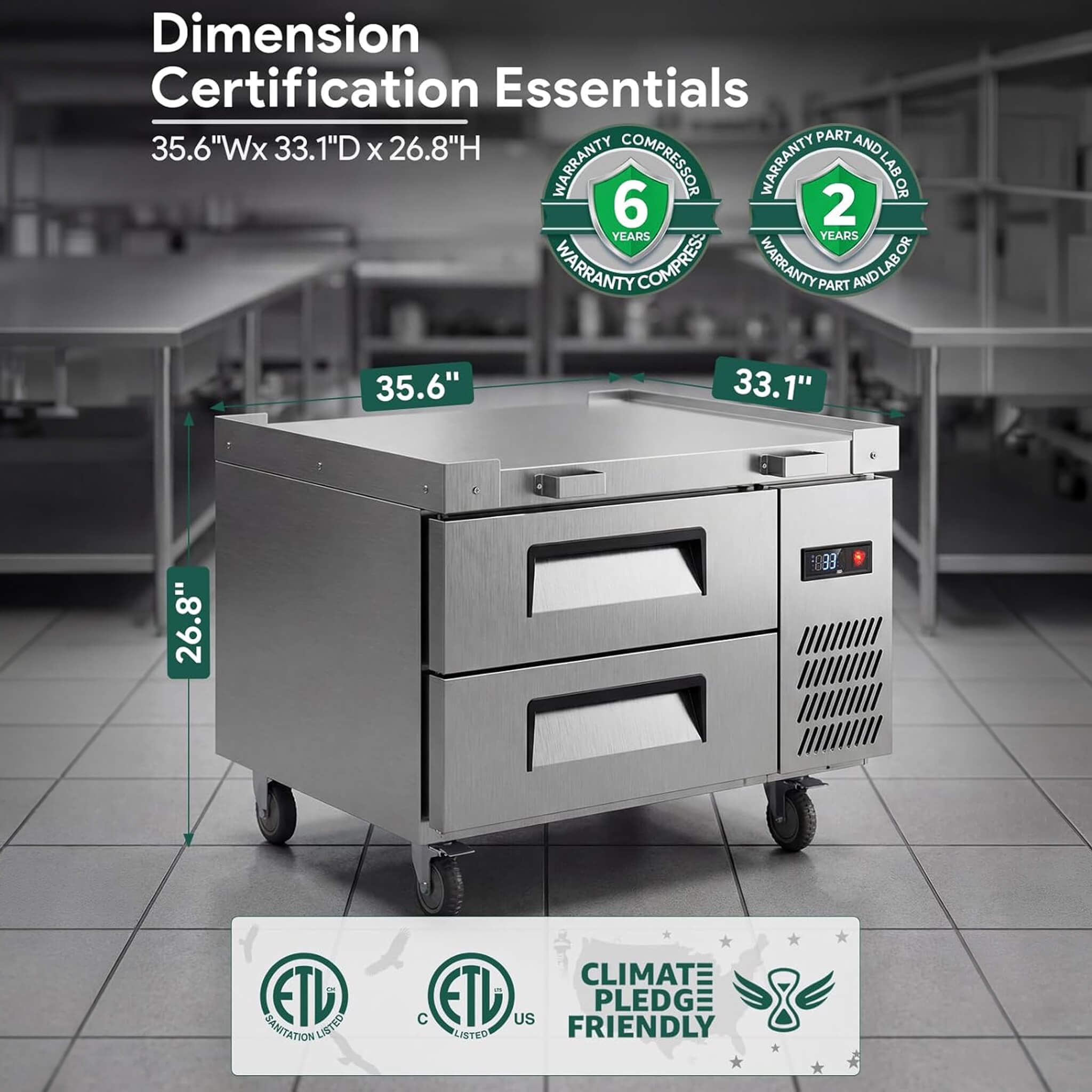 Commercial Double Drawer Undercounter Worktop Fridge With Chef Base & Wheels (SAK80596) – SAKSBY WHOLESALE, view 11