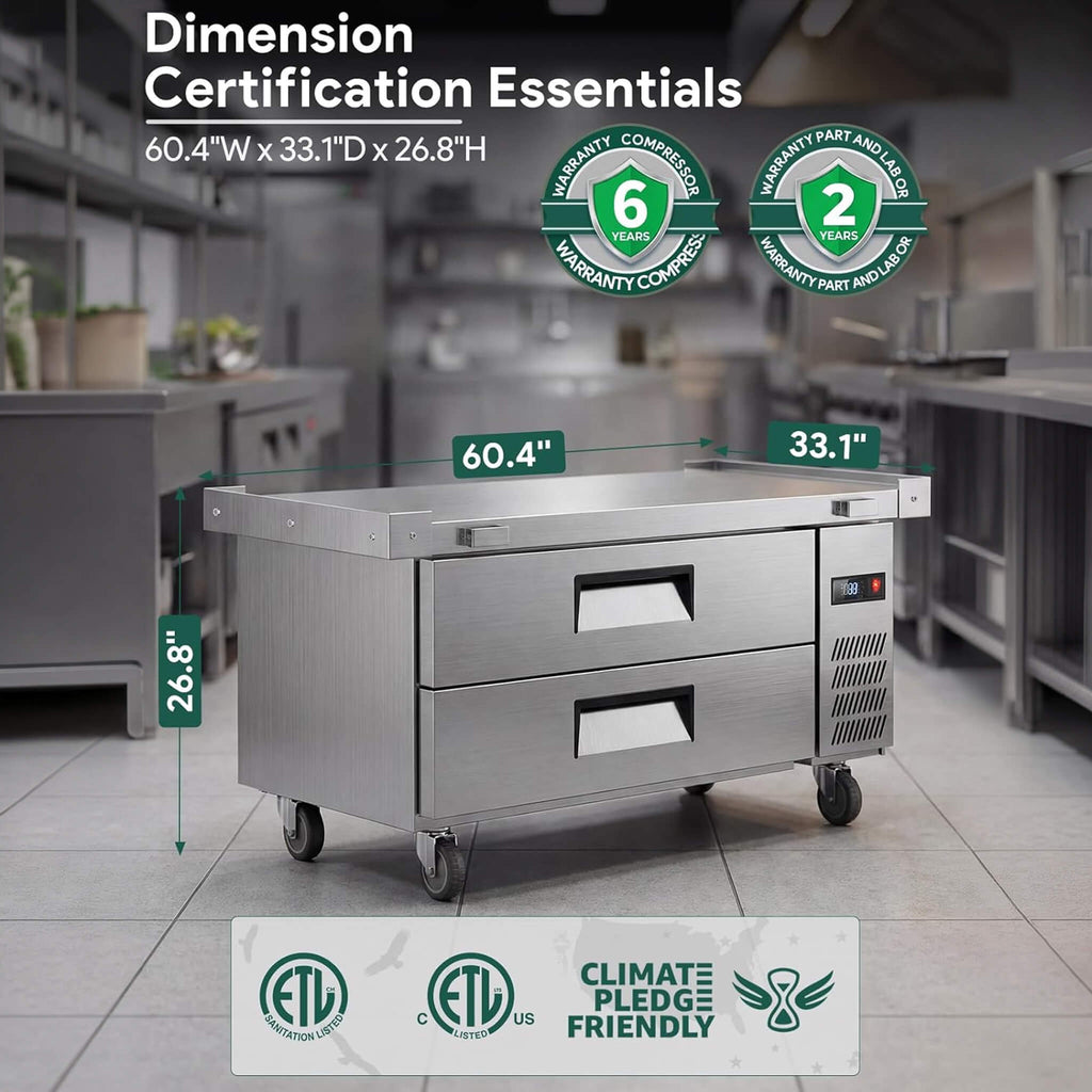 Commercial Double Drawer Undercounter Worktop Fridge With Chef Base & Wheels (SAK80596) – SAKSBY WHOLESALE, view 15