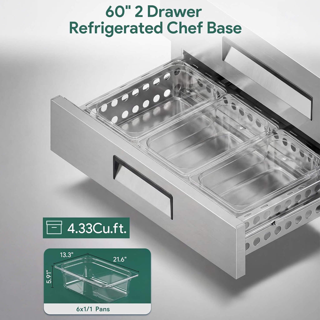 Commercial Double Drawer Undercounter Worktop Fridge With Chef Base & Wheels (SAK80596) – SAKSBY WHOLESALE, view 16