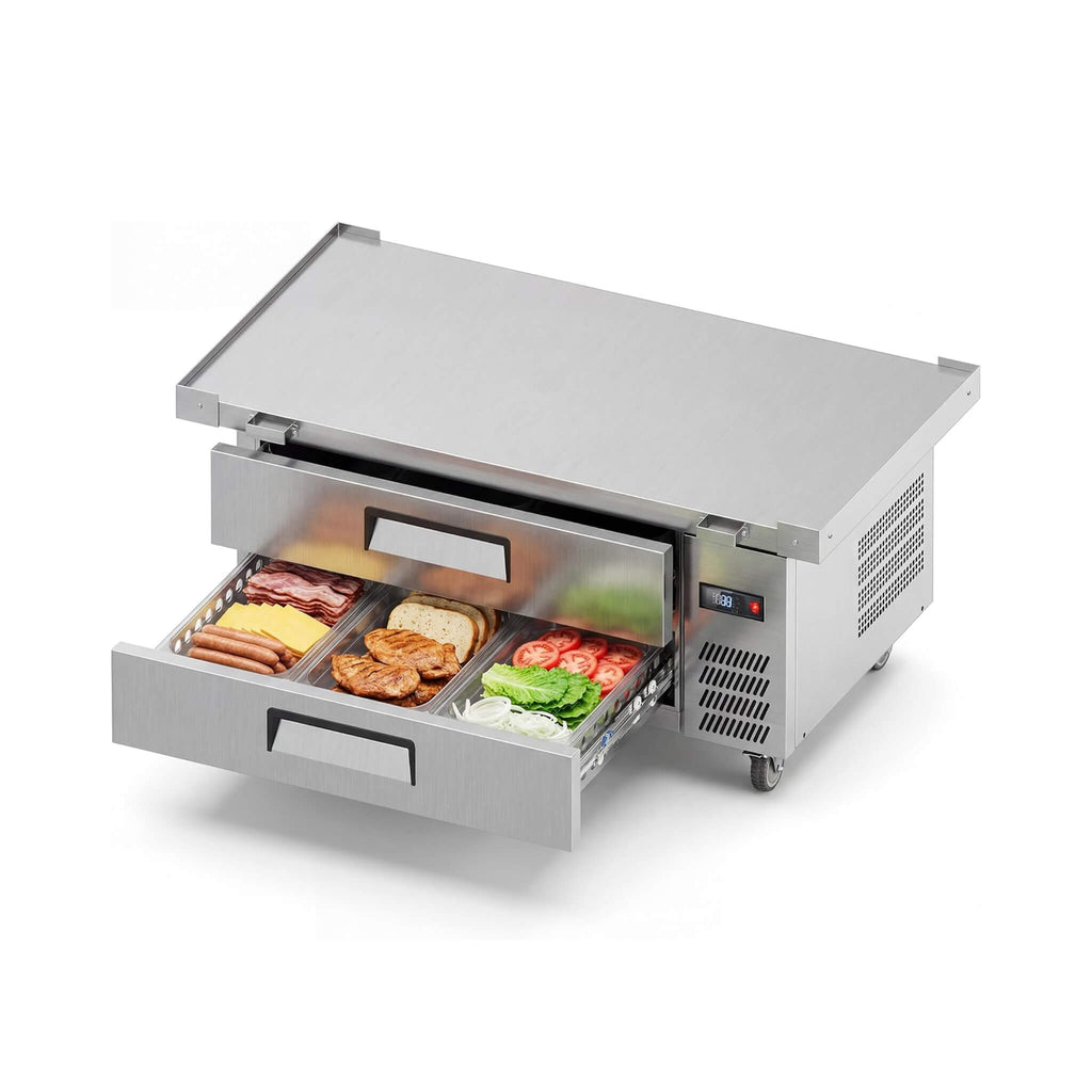 Commercial Double Drawer Undercounter Worktop Fridge With Chef Base & Wheels (SAK80596) – SAKSBY WHOLESALE, view 4