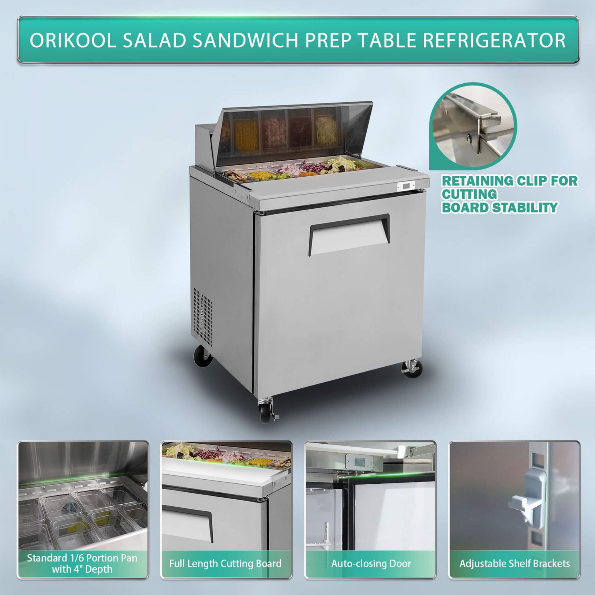 Commercial Refrigerator Sandwich & Salad Prep Table With Butcher Block Cutting Board (SAK31598) – SAKSBY WHOLESALE, view 5