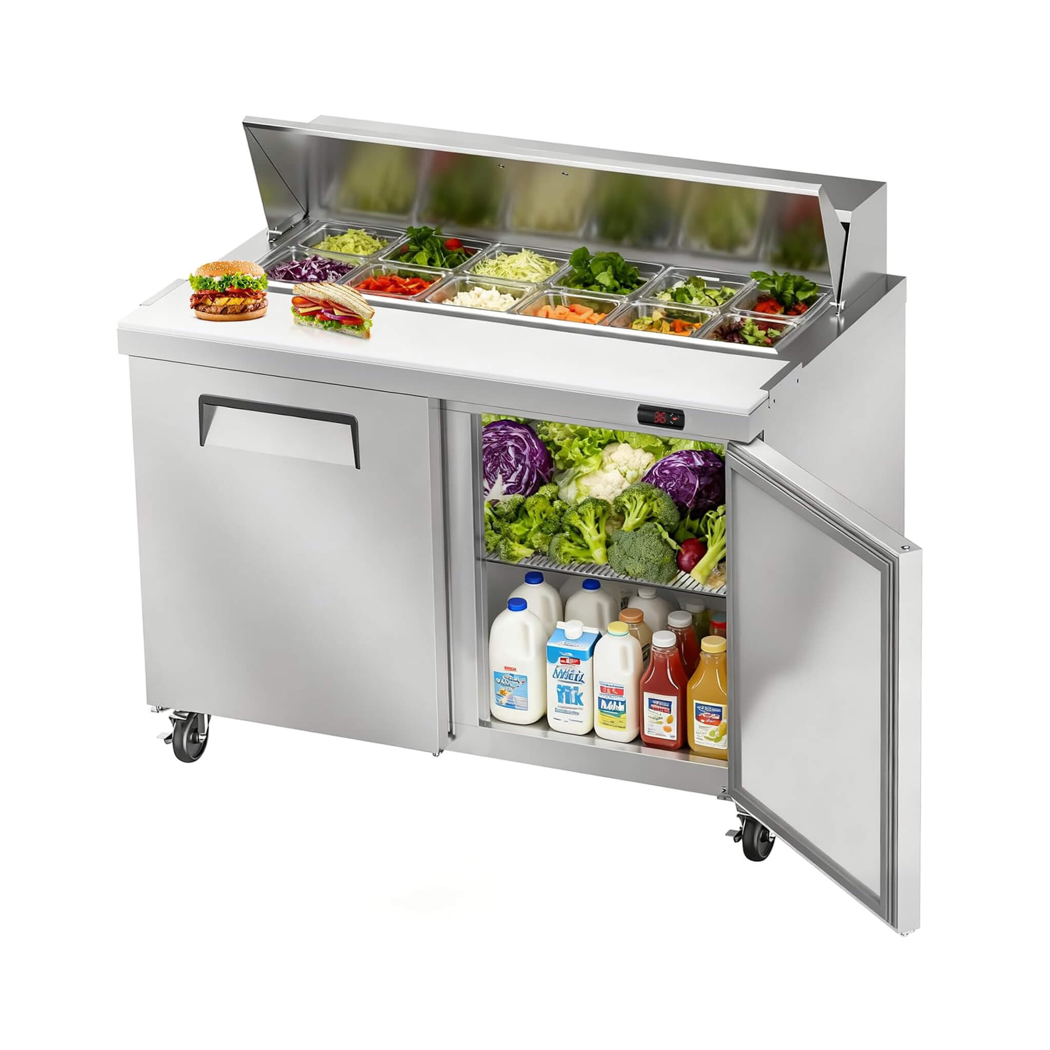 Commercial Stainless Steel Sandwich Prep Table Refrigerator (SAK19586) – SAKSBY WHOLESALE, view 9
