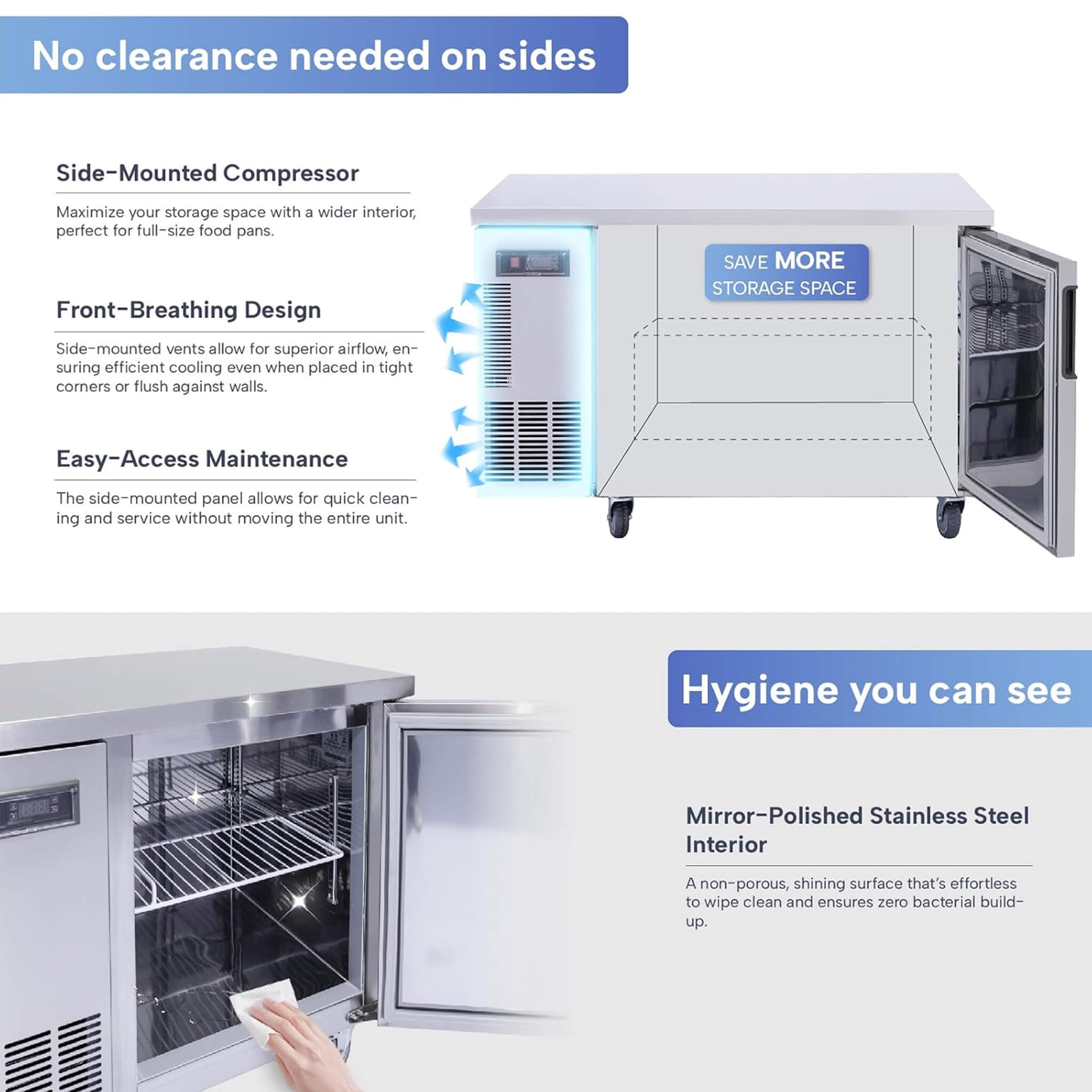 Heavy-Duty Commercial Stainless Steel Undercounter Worktop Freezer (SAK47218) – SAKSBY WHOLESALE, view 6