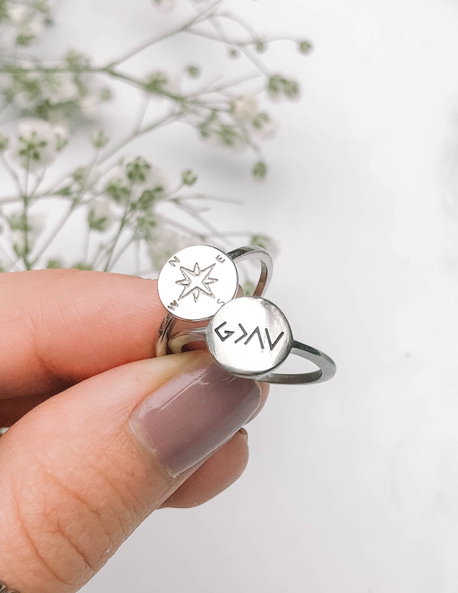Elevated Faith Compass Ring — detail close-up