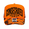 CONSECRATED Foam Trucker - Neon Orange/Camo — Malta Apparel Christian streetwear