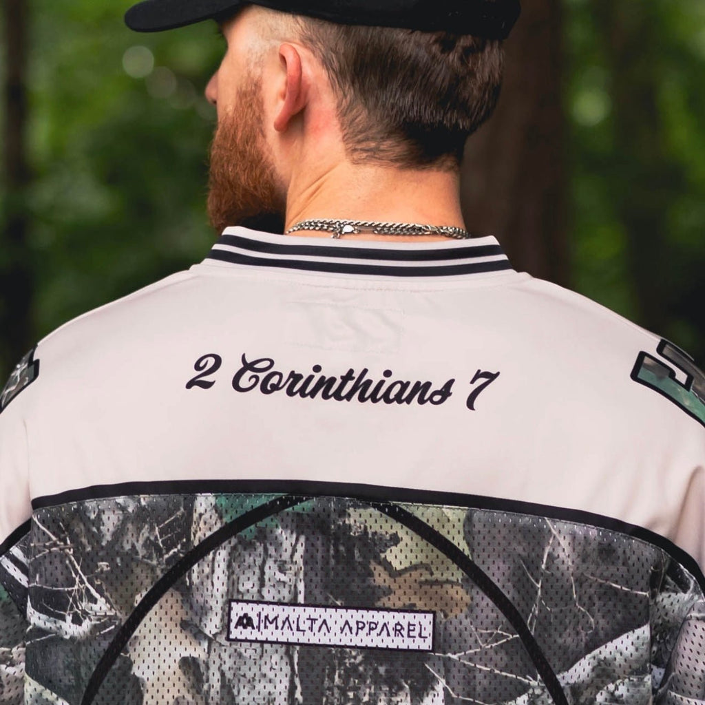 Malta Apparel CONSECRATED Jersey - Cream/Woodland Camo (Oversized Fit) — side view