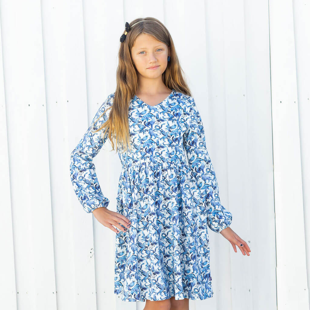 Princess Awesome & Boy Wonder "Star Stories" Constellations Long Sleeve Dress with Patch Pockets — lifestyle worn / used context