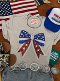 Wild Junkie Americana Patriotic Bow Sequin Patch Tee — main product shot