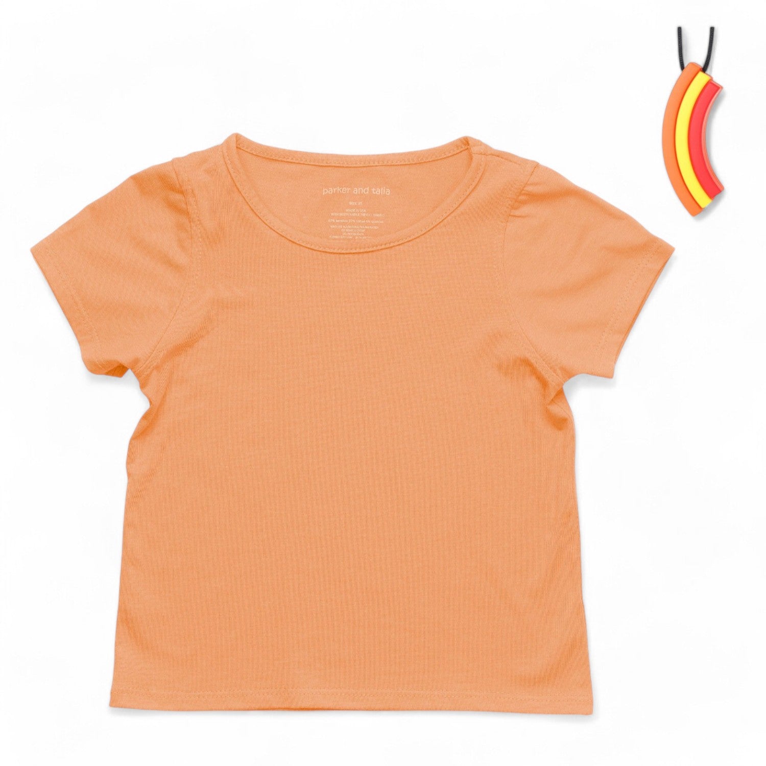 ParkerandTalia The Everday Sensory Friendly Coral Tee w Chewy Necklace- *actual chewy necklace design may vary, but — sensory-friendly tee