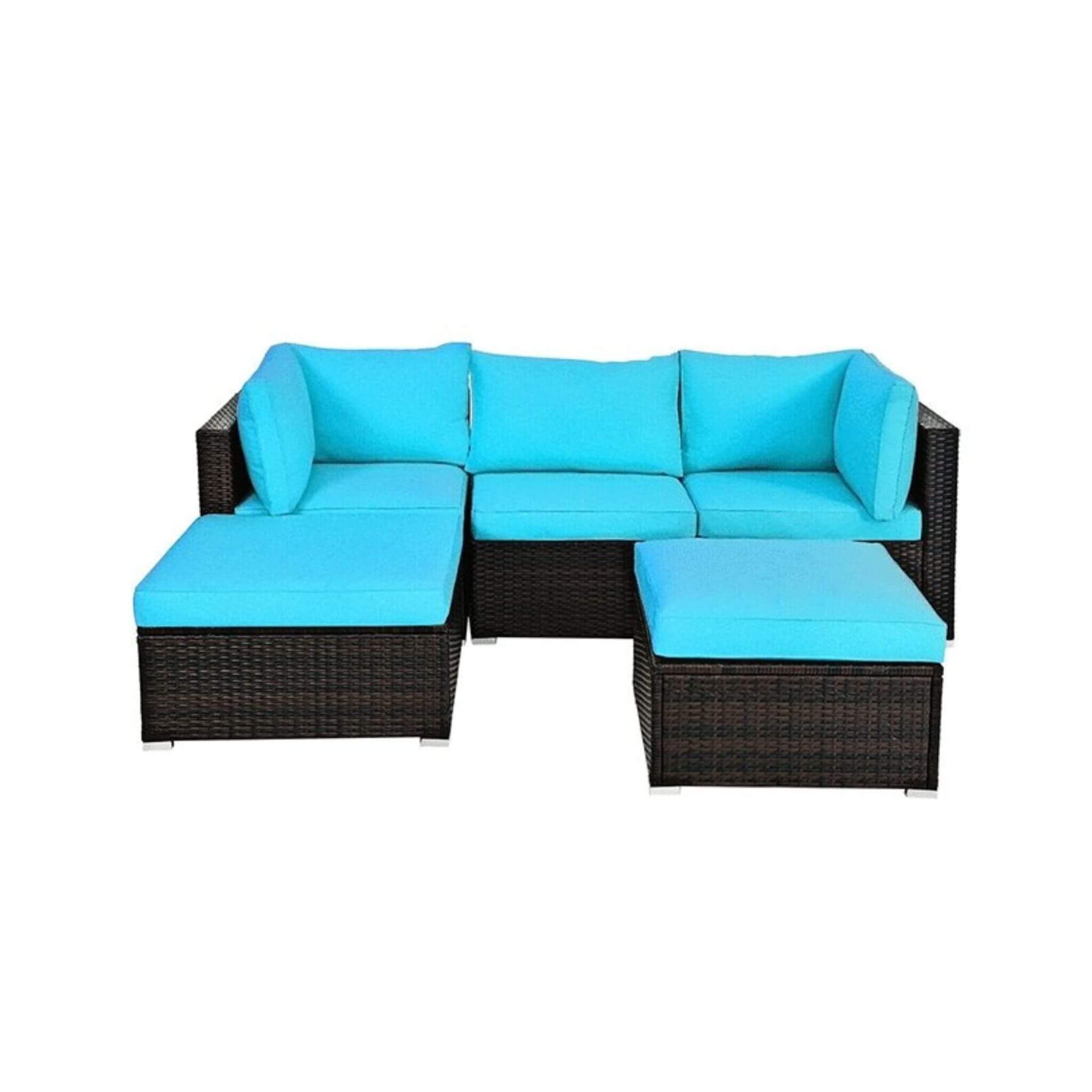 Alora Outdoor 5-Piece Patio Rattan Turquoise Furniture Sectional Conversation Sofa Set (SAK56878) – SAKSBY WHOLESALE, view 4