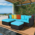Alora Outdoor 5-Piece Patio Rattan Turquoise Furniture Sectional Conversation Sofa Set (SAK56878) – SAKSBY WHOLESALE
