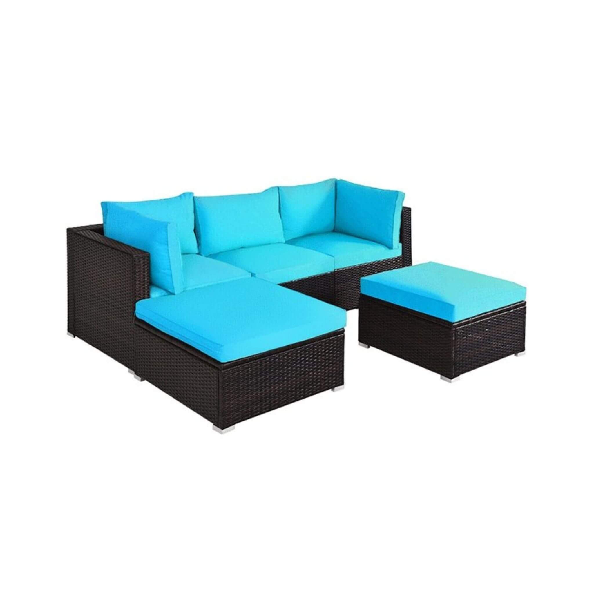 Alora Outdoor 5-Piece Patio Rattan Turquoise Furniture Sectional Conversation Sofa Set (SAK56878) – SAKSBY WHOLESALE, view 8