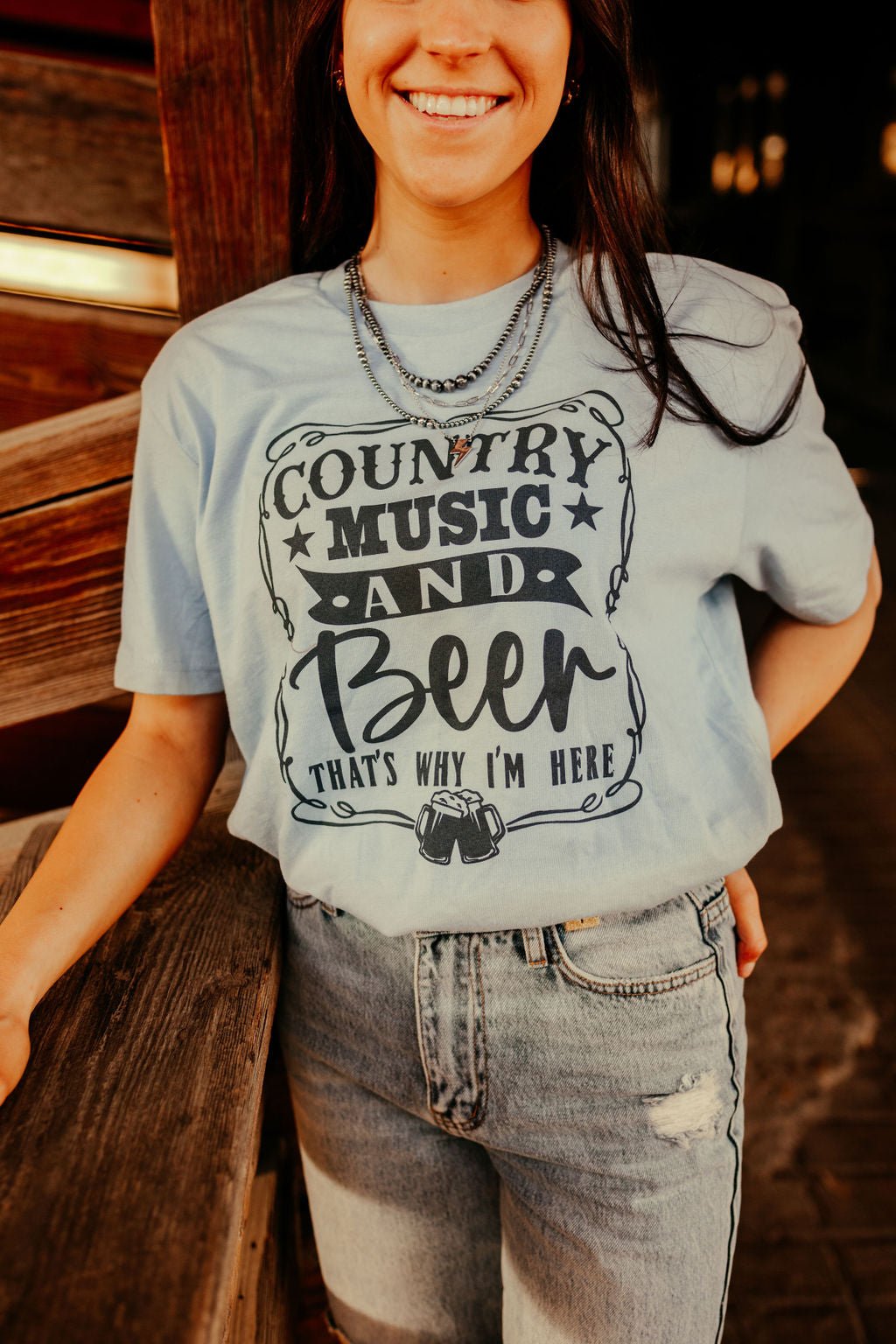 Wild Junkie Country Music and Beer Graphic Tee — detail close-up