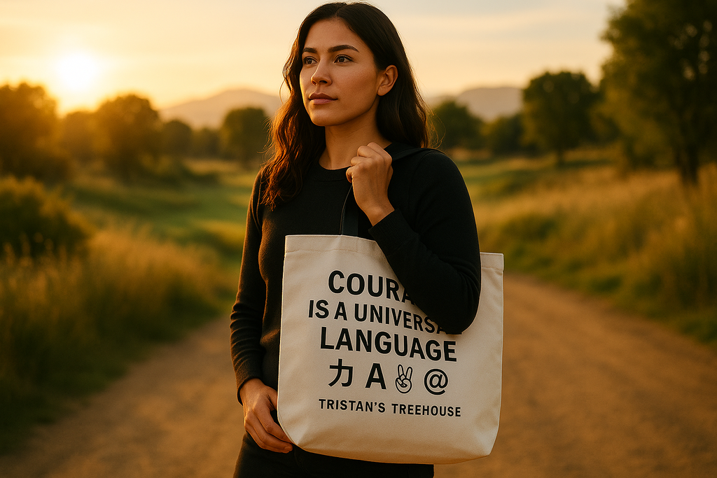 Tristan’s Treehouse Courage is a Universal Language – Tote Bag - ULP Collection — side view