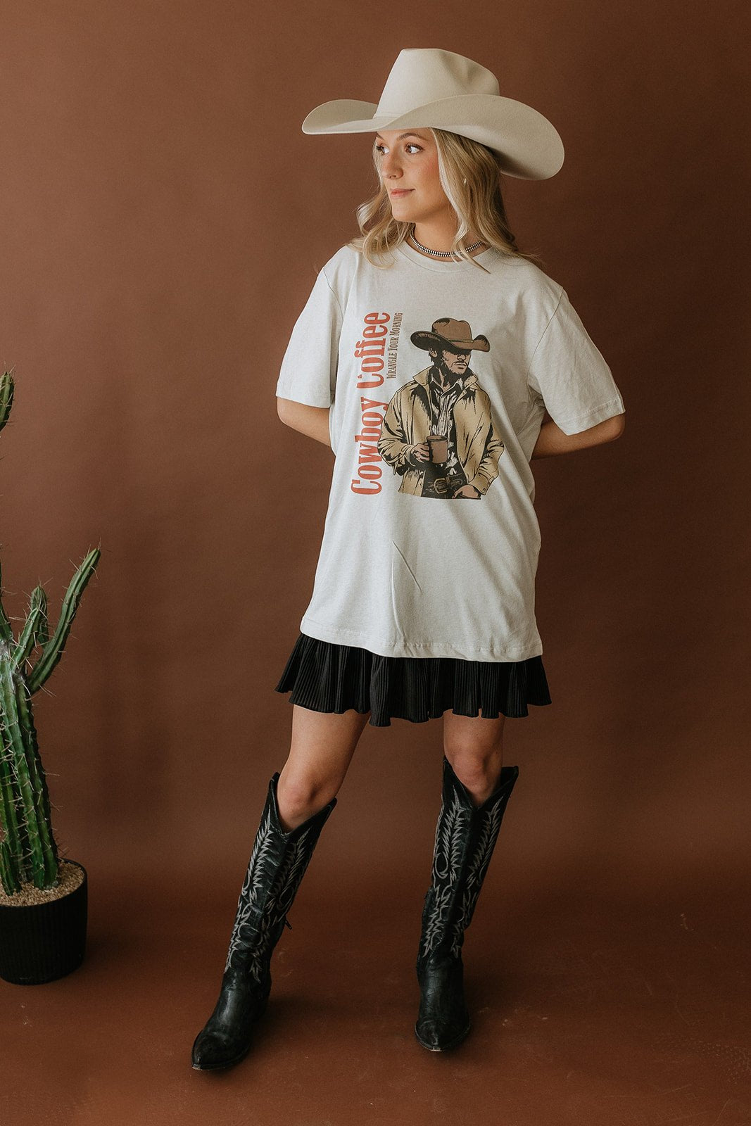 Wild Junkie Cowboy Coffee Graphic Tee — Wild Junkie branding close-up
