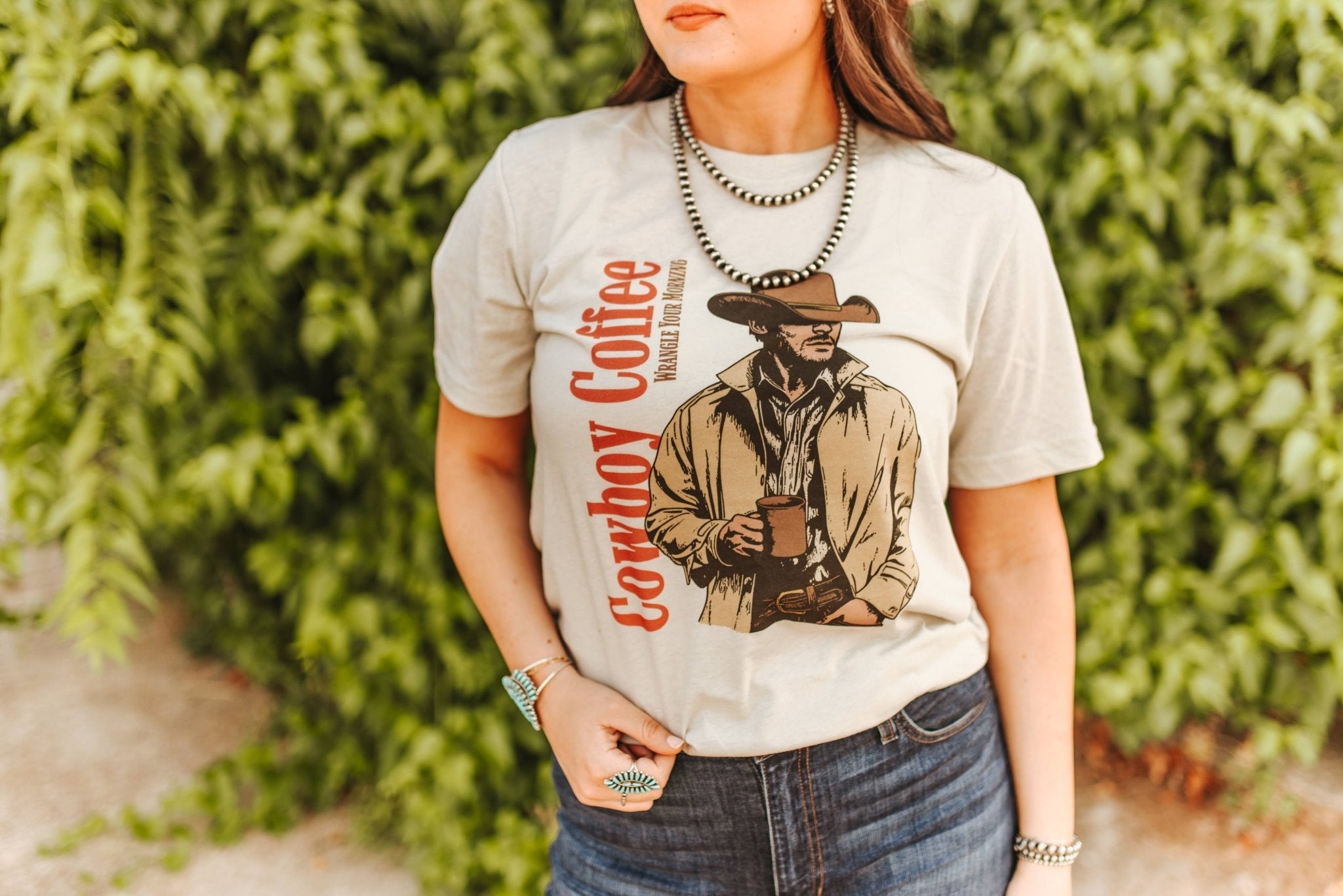 Wild Junkie Cowboy Coffee Graphic Tee — construction detail