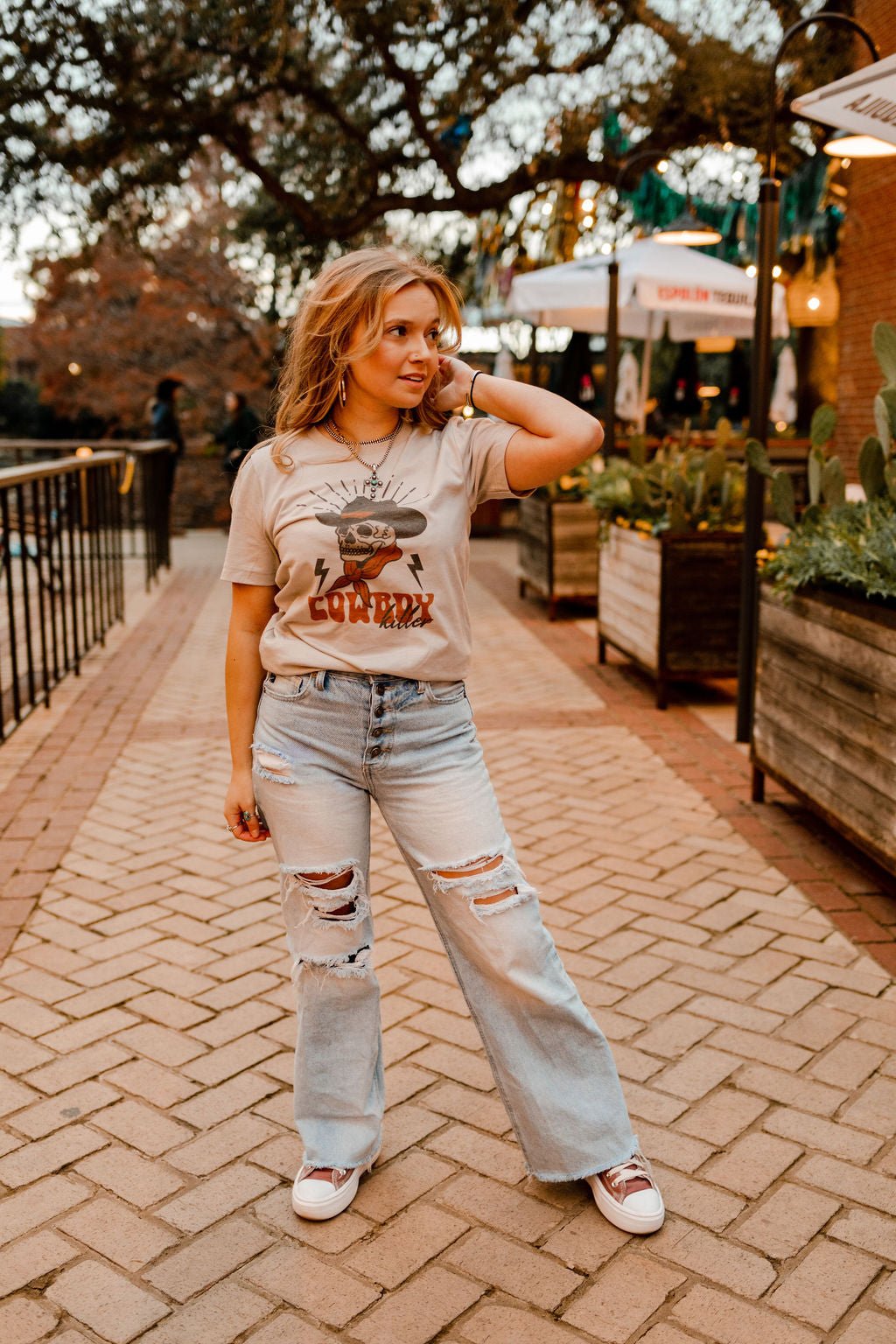Wild Junkie Cowboy Killer Skull Graphic Tee — lifestyle context
