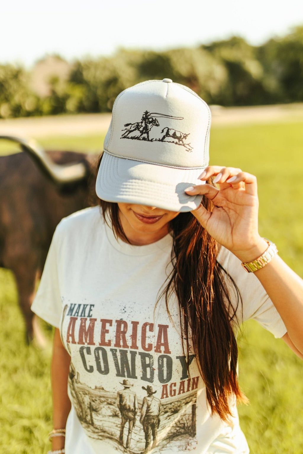Wild Junkie Cowboy Roper Trucker Hat — detail close-up