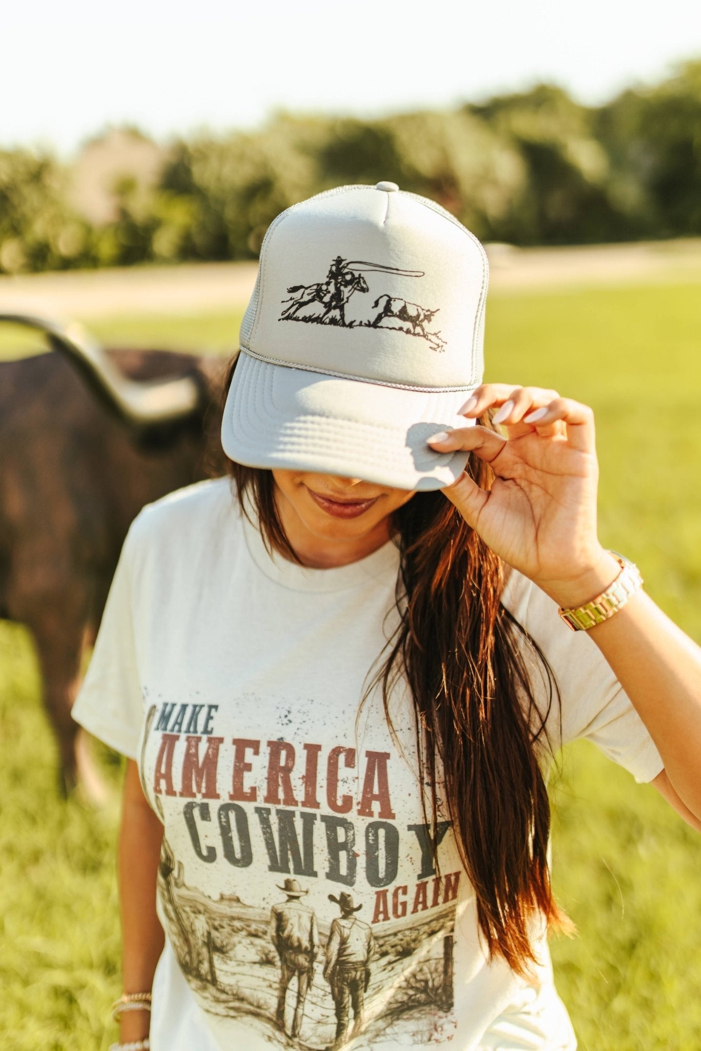 Wild Junkie Cowboy Roper Trucker Hat — detail close-up