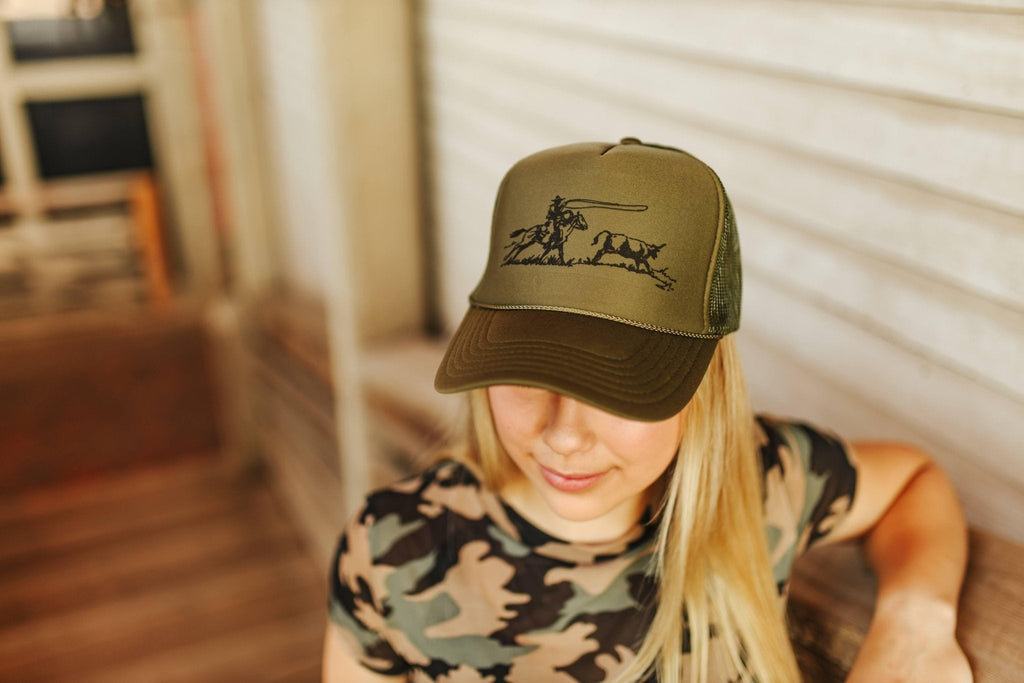 Wild Junkie Cowboy Roper Trucker Hat — lifestyle context