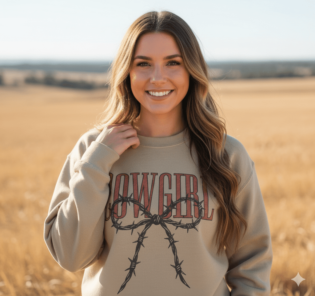 Wild Junkie Cowgirl Barbed Wire Bow Graphic Sweatshirt — main product shot