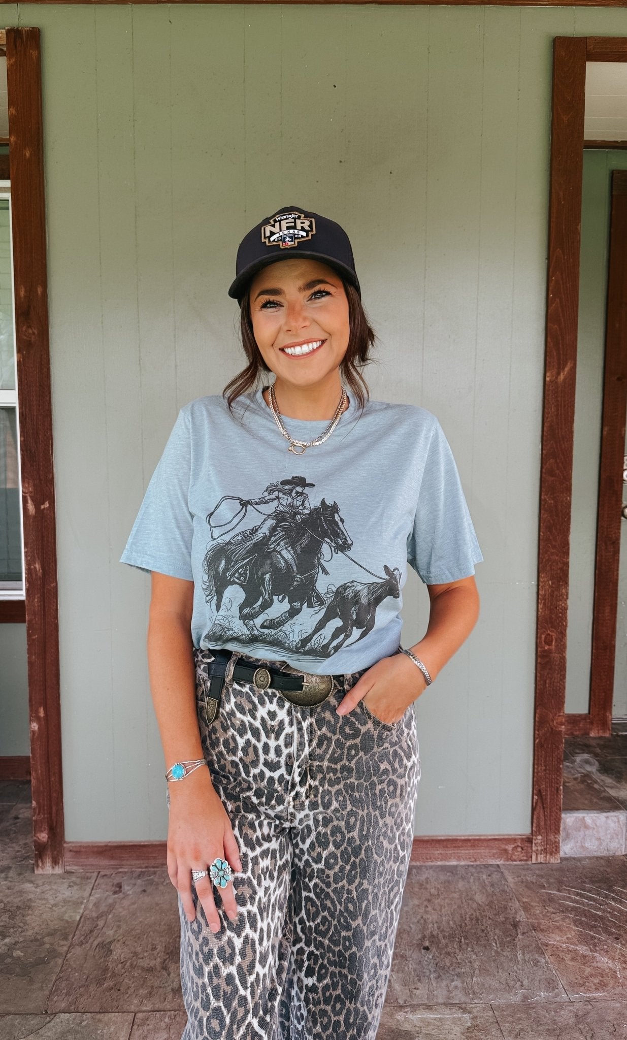 Wild Junkie Cowgirl Calf Roper Graphic Tee — alternative angle