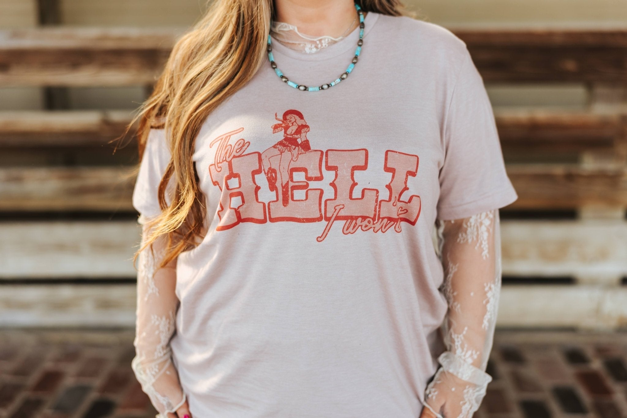 Wild Junkie Pink Hell I Won't Cowgirl Graphic Tee — lifestyle context