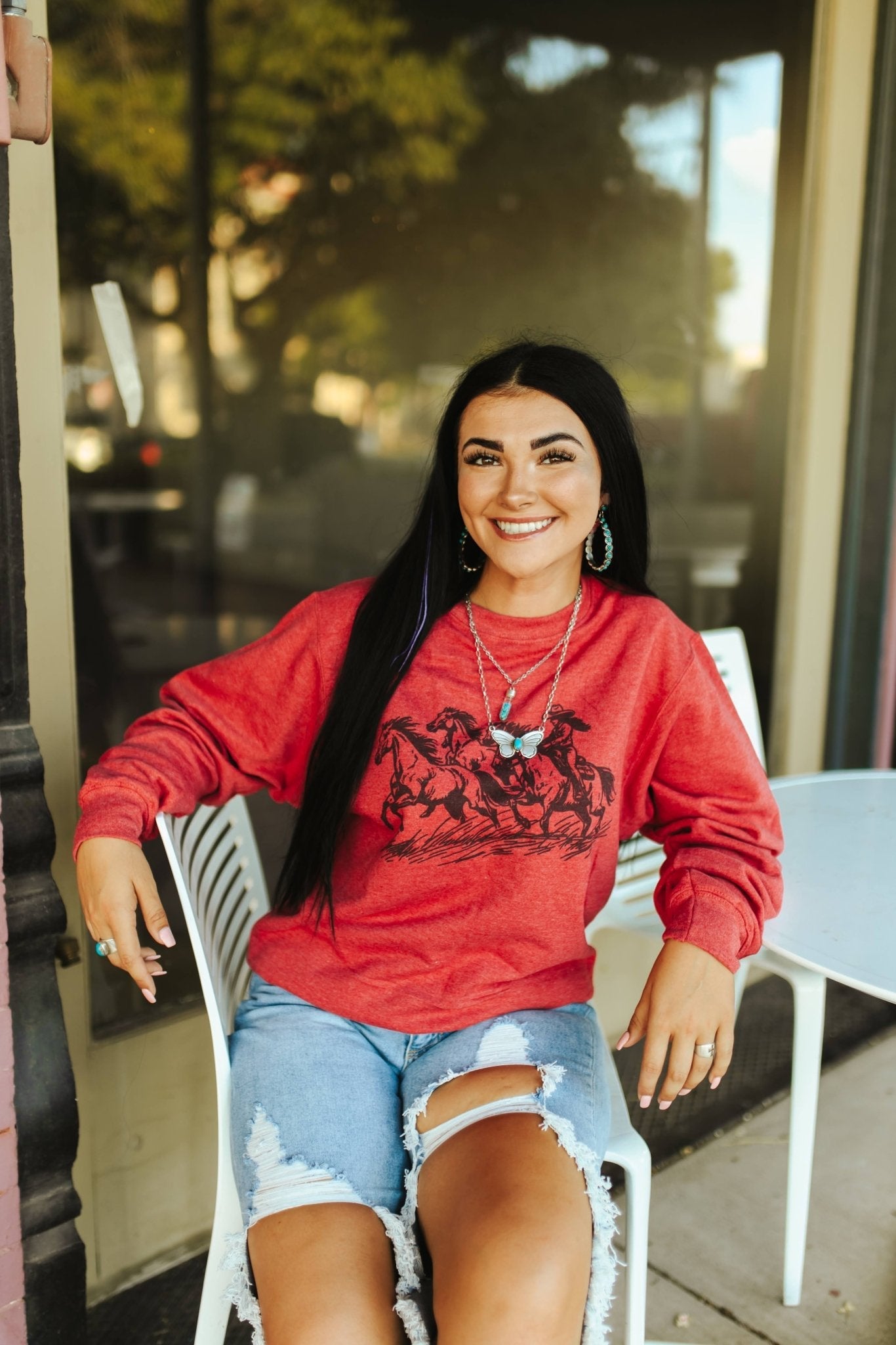 Wild Junkie Cowgirl Rider Graphic Sweatshirt — detail close-up