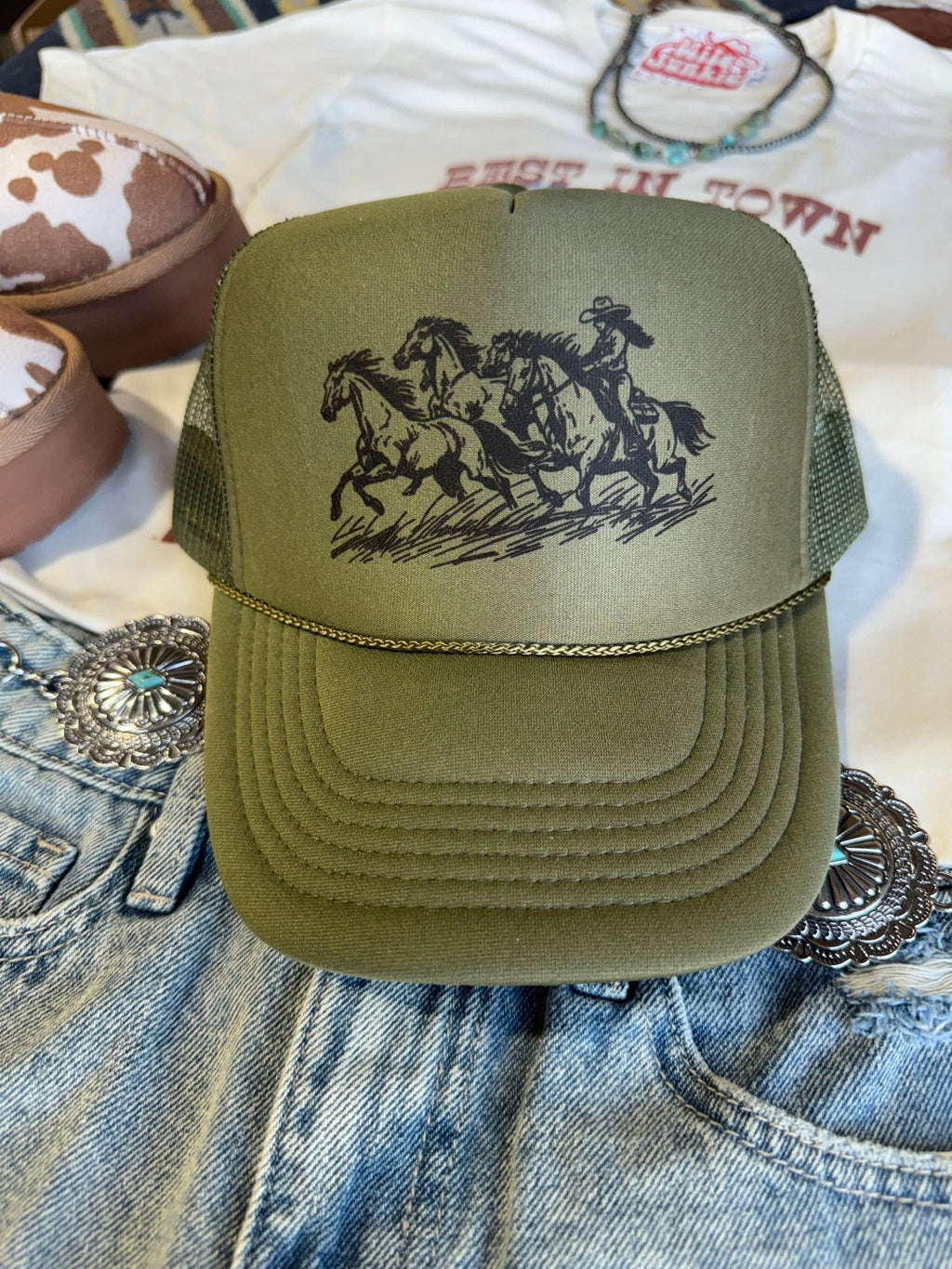 Wild Junkie Cowgirl Rider Trucker Hat — side view
