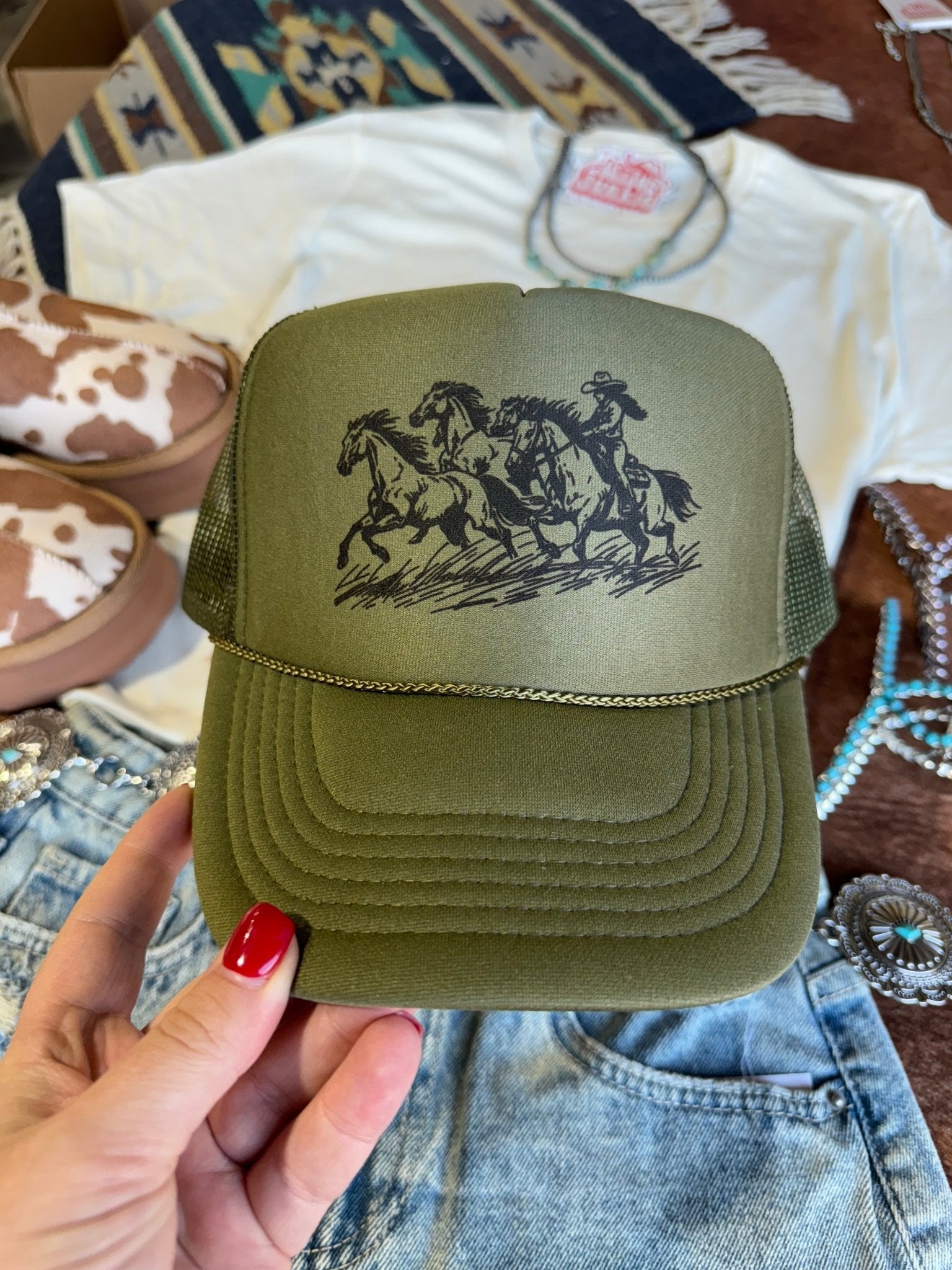 Wild Junkie Cowgirl Rider Trucker Hat — main product shot