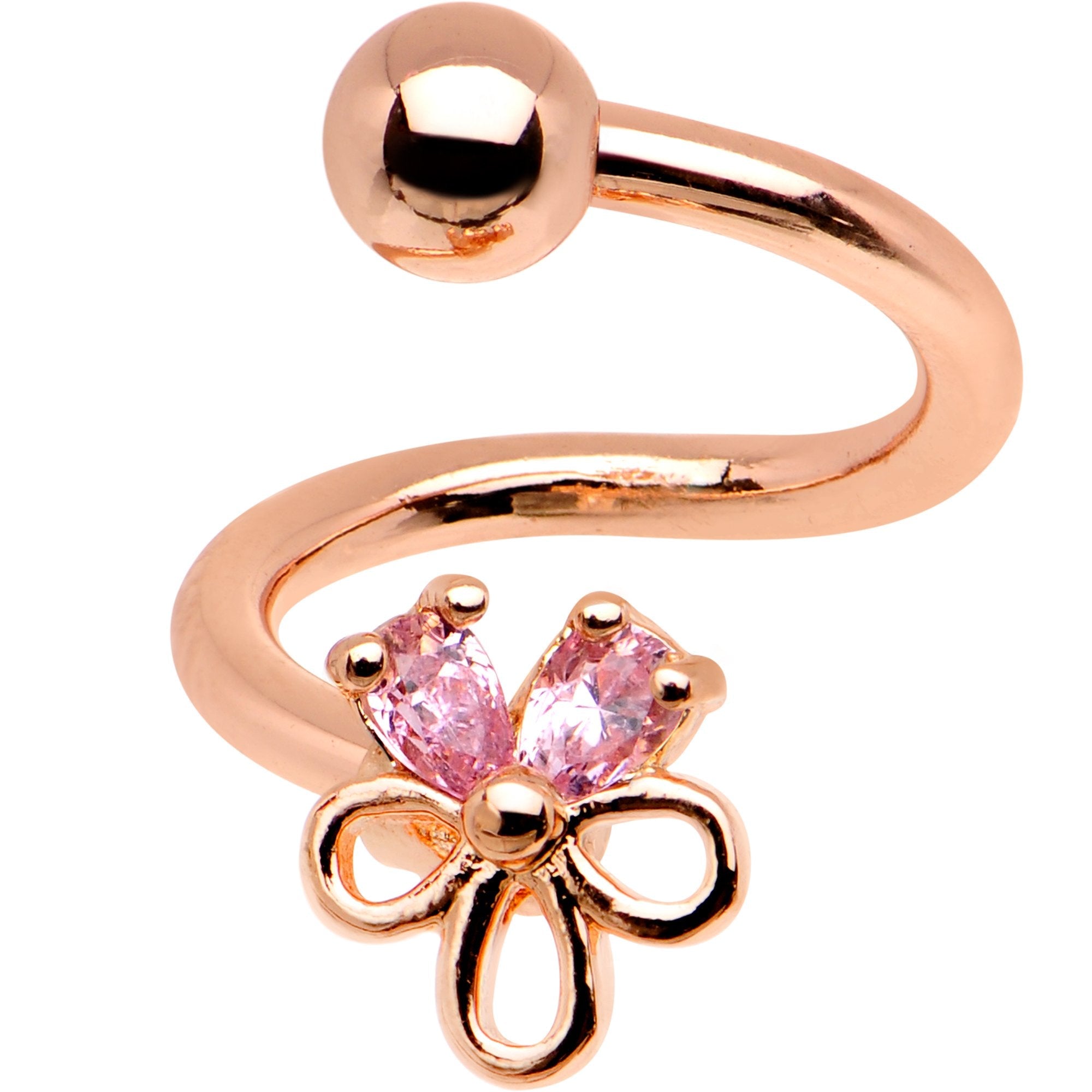 BodyCandy Pink CZ Gem Rose Gold PVD Sage Flower Spiral Twister Belly Ring — main product shot