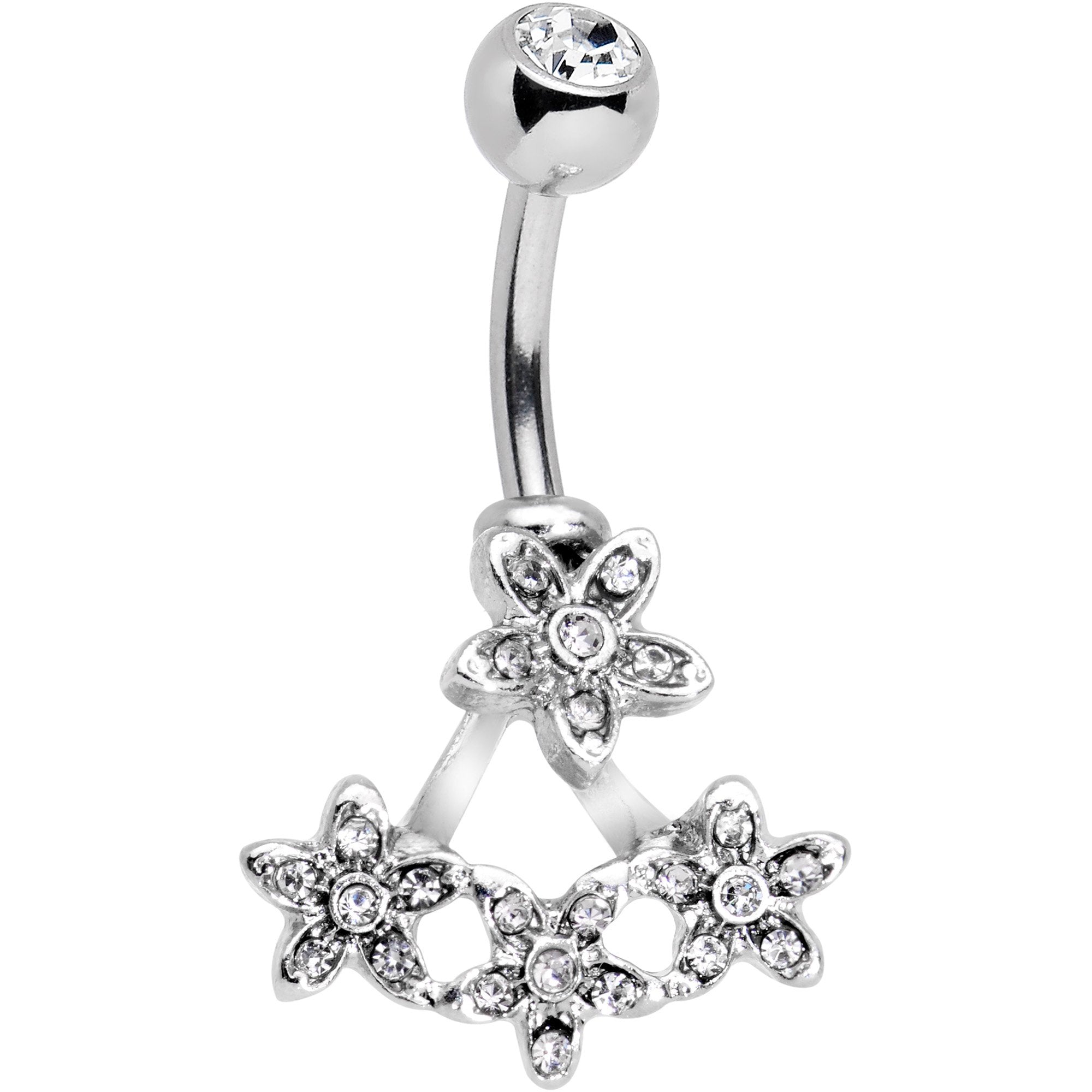 BodyCandy Clear Gem Field of Flowers Dangle Belly Ring — main product shot