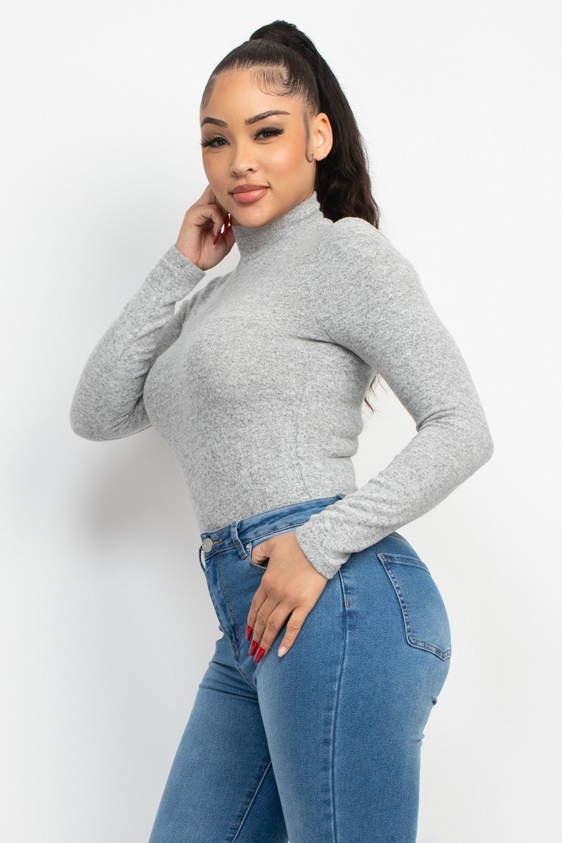 Cozy Mock Neck Long Sleeve Knit Top – Soft Stretch Fitted Sweater Tee