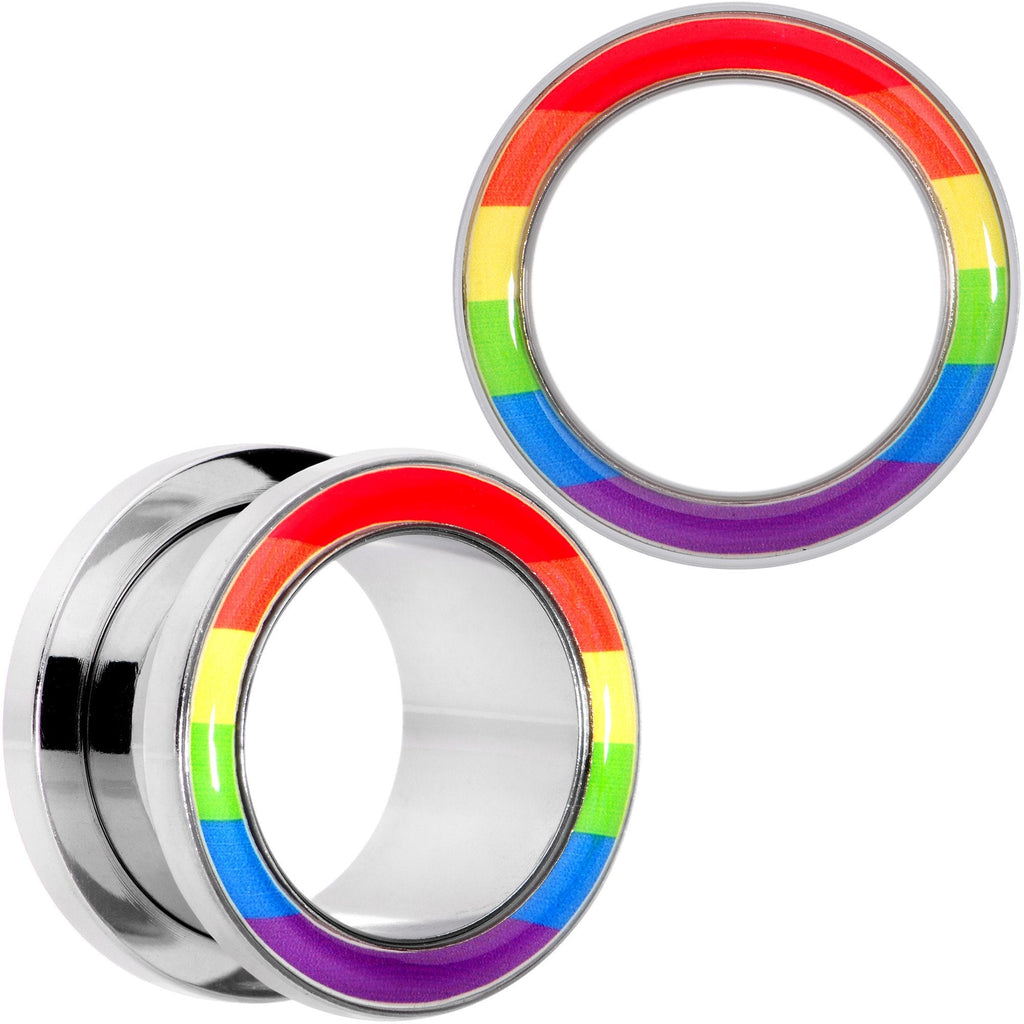BodyCandy Rainbow Unity Pride Screw Fit Tunnel Plug Set 2G to 1" — in-use photo