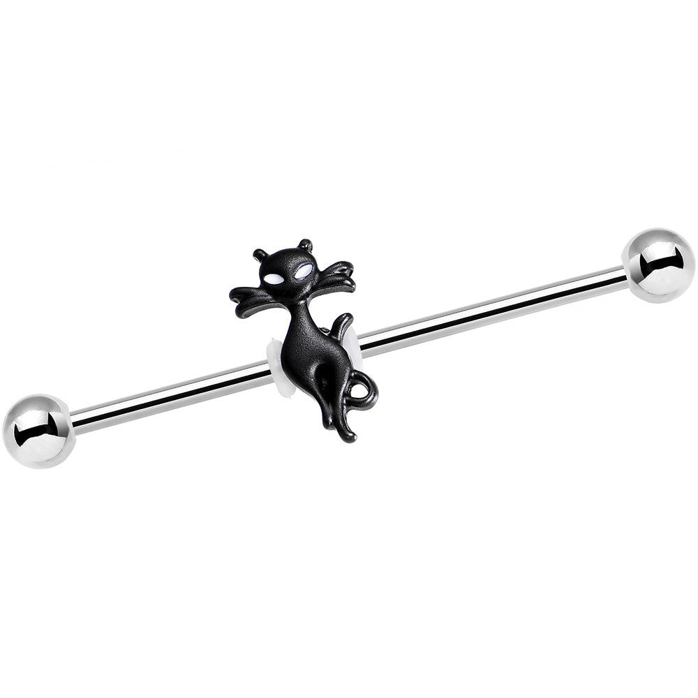 BodyCandy 14G Stainless Steel Lucky Black Cat Industrial Barbell 38mm — main product shot