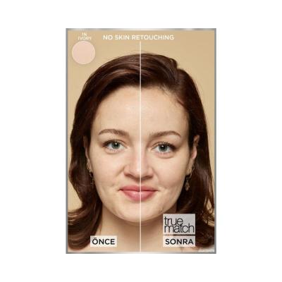 Loreal Paris True Match Foundation: 1N Ivory - Hyaluronic Acid & Vitamin E, Lightweight, Natural Look, SPF 17, Skin Tone Evener