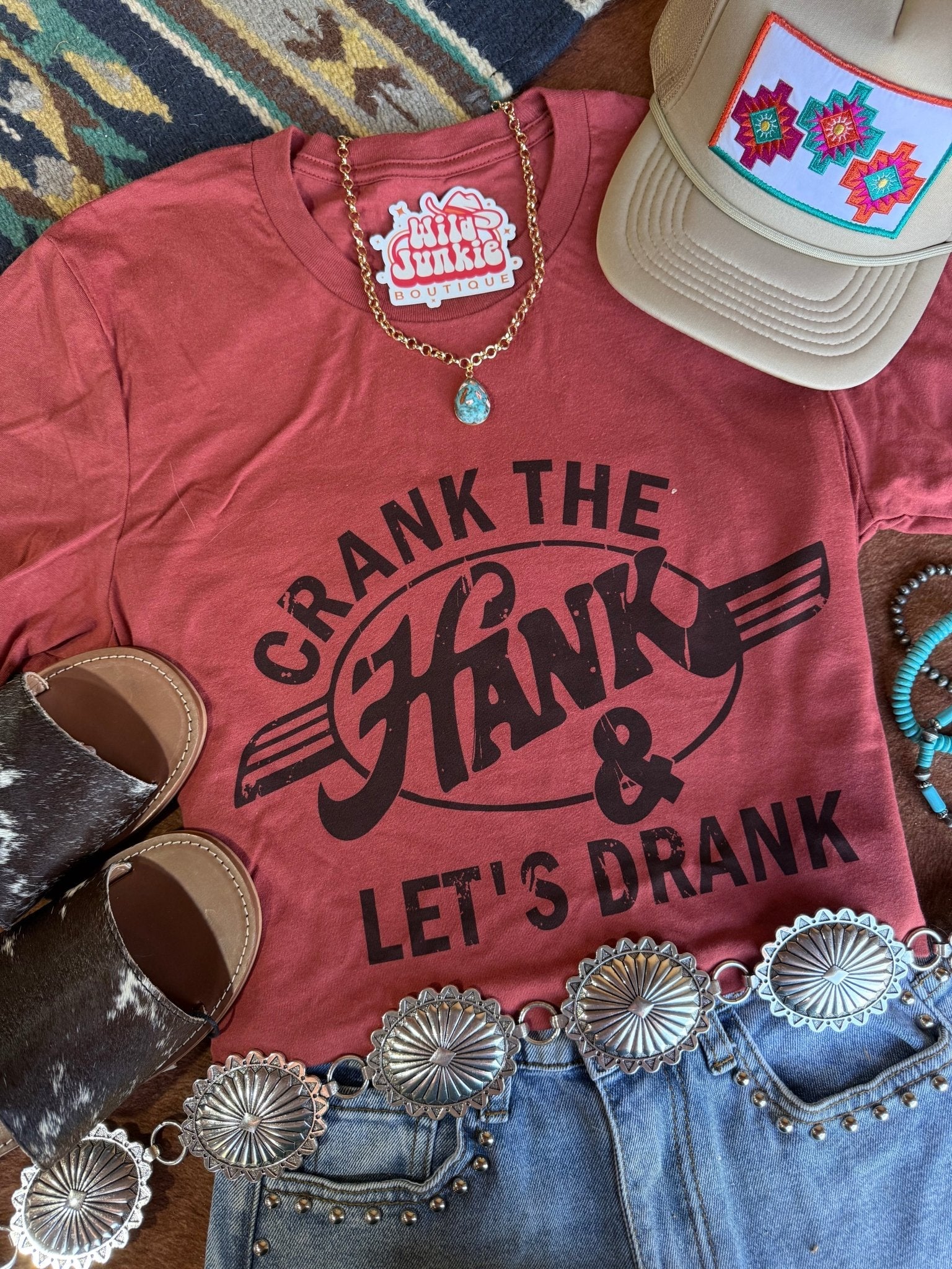 Wild Junkie Crank The Hank & Let's Drank Graphic Tee — construction detail